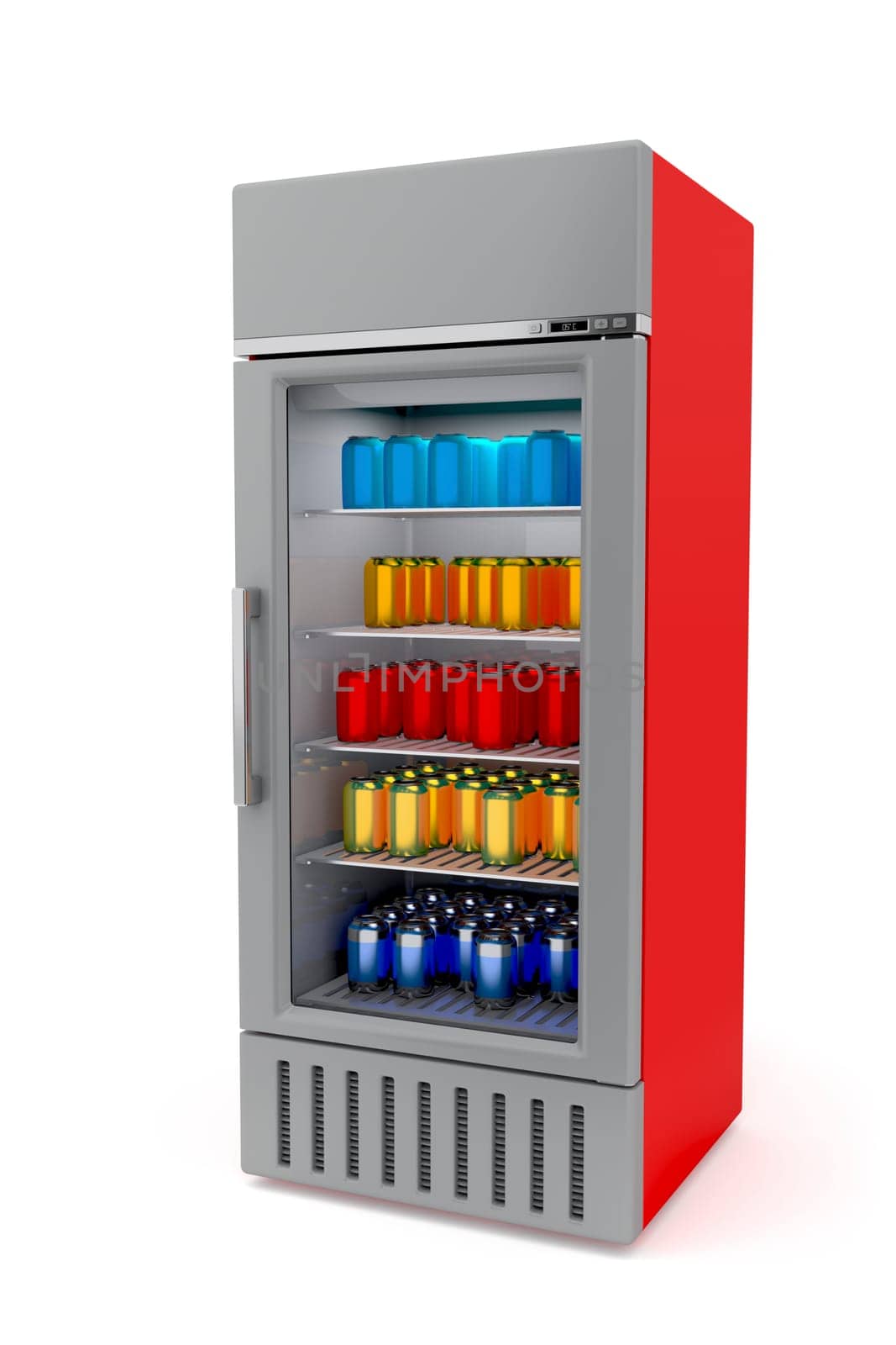 Upright market fridge full with cans
