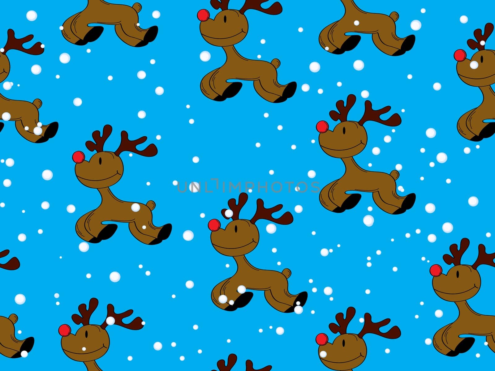 Seamless Christmas seamless pattern with red nose Rudolph and snow