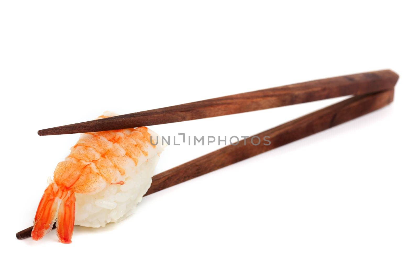 Sushi with chopsticks,Japanese food against white background
