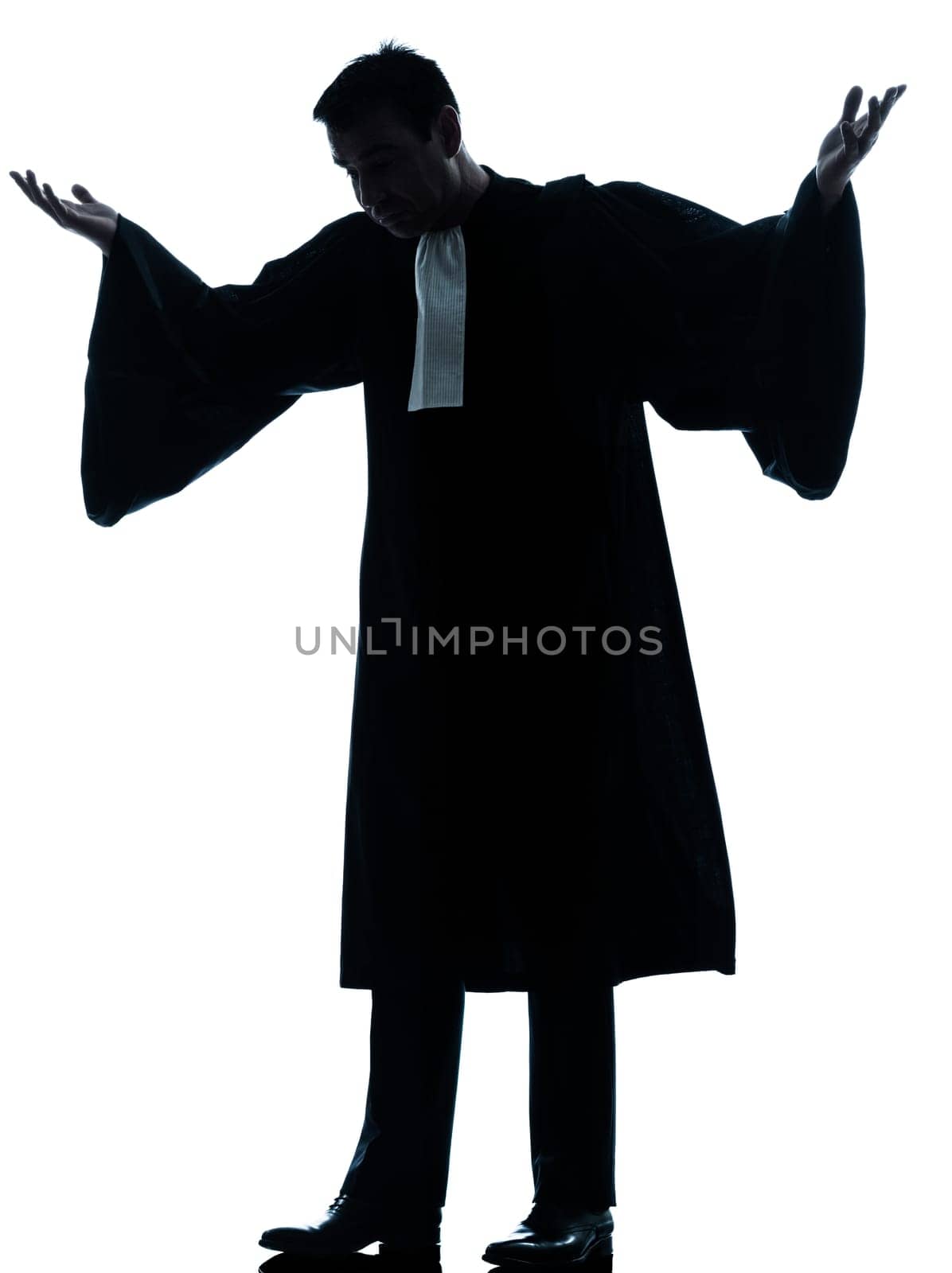 one caucasian lawyer man pleading silhouette in studio isolated on white background