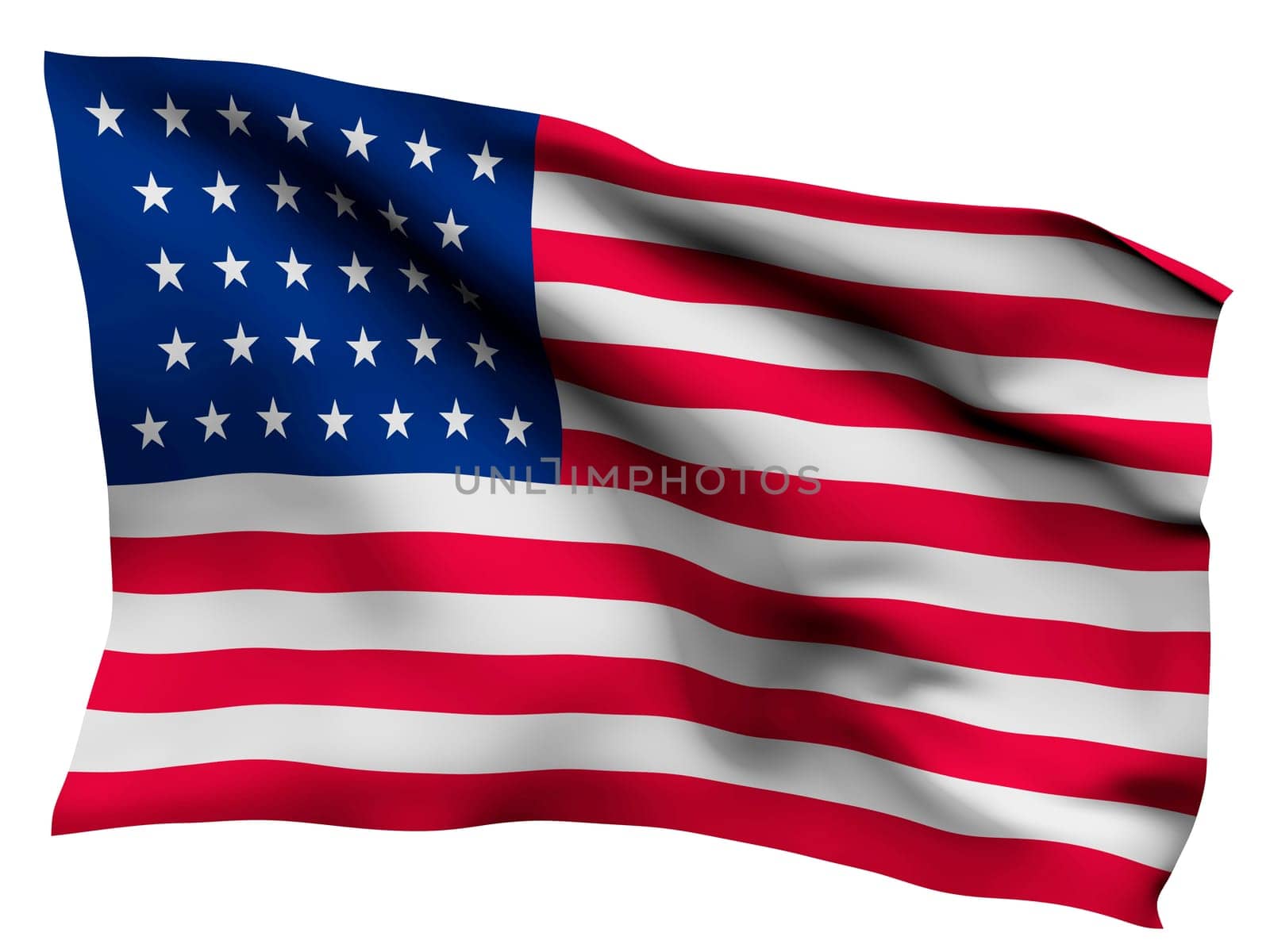 USA flag background, isolated on white