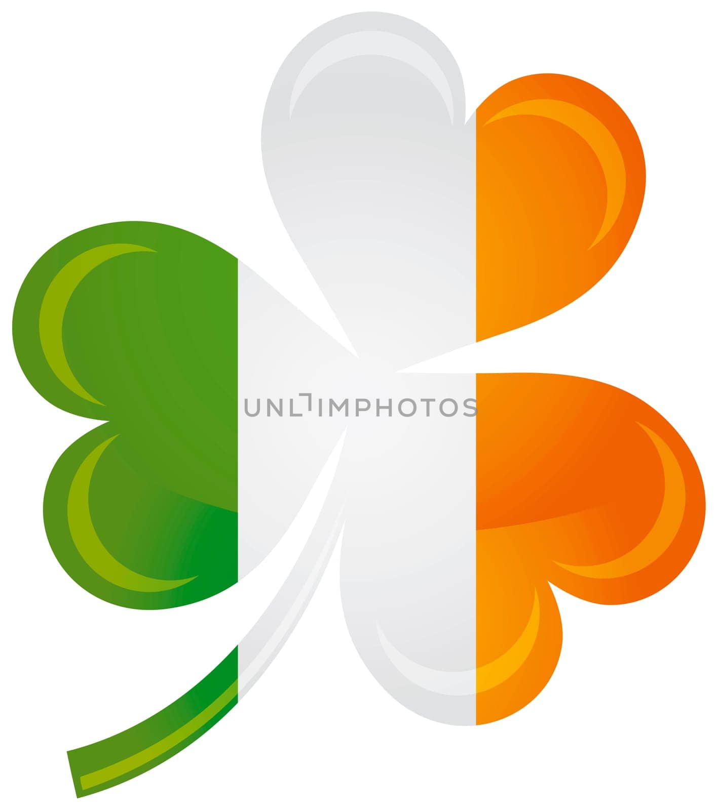 Ireland Flag with Shamrock Silhouette Isolated on White Background Illustration