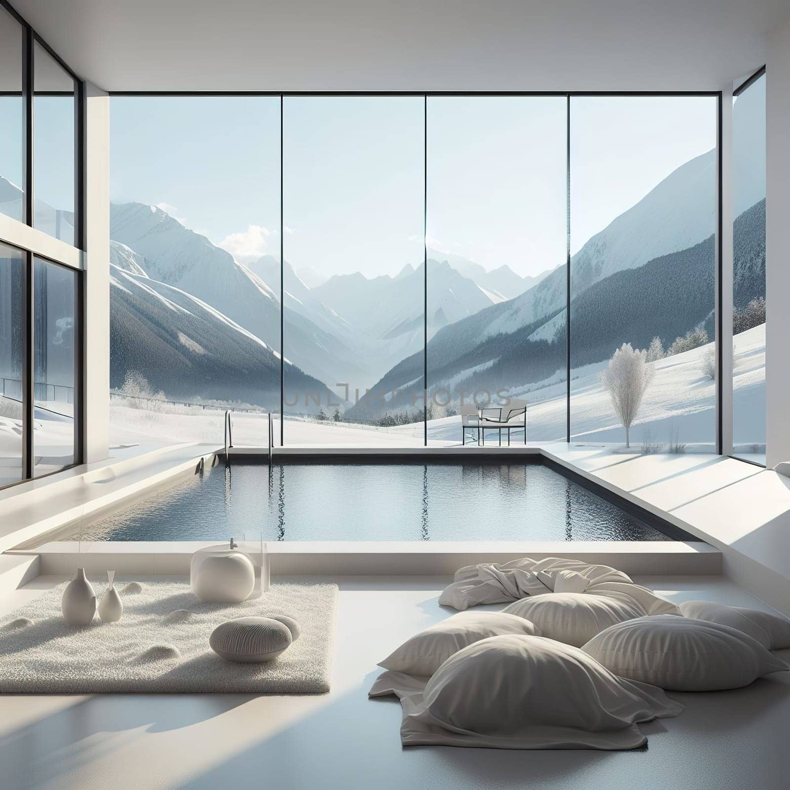 Stylish interior of a chalet in the mountains. generative, AI. High quality photo
