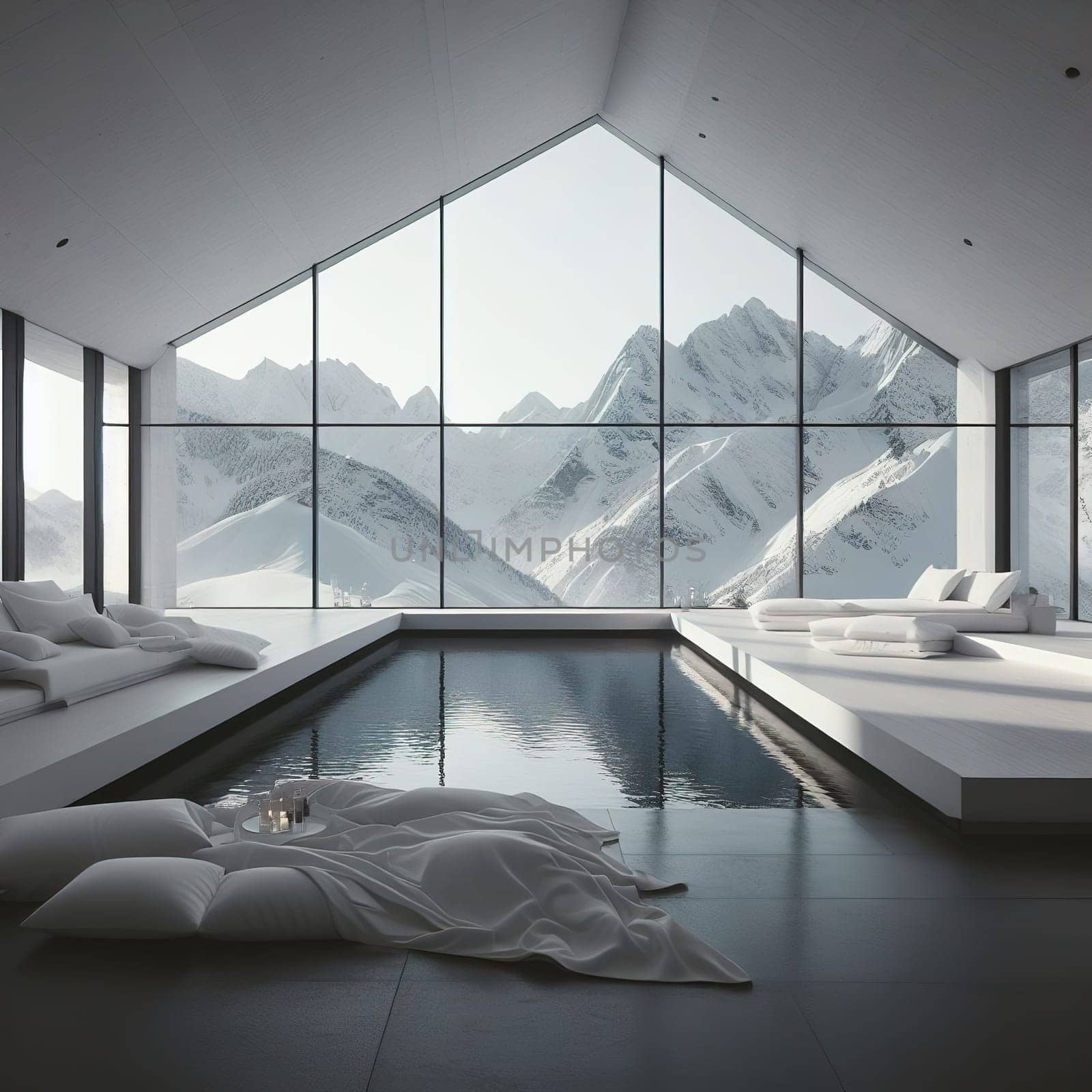 Stylish interior of a chalet in the mountains. generative, AI. High quality photo