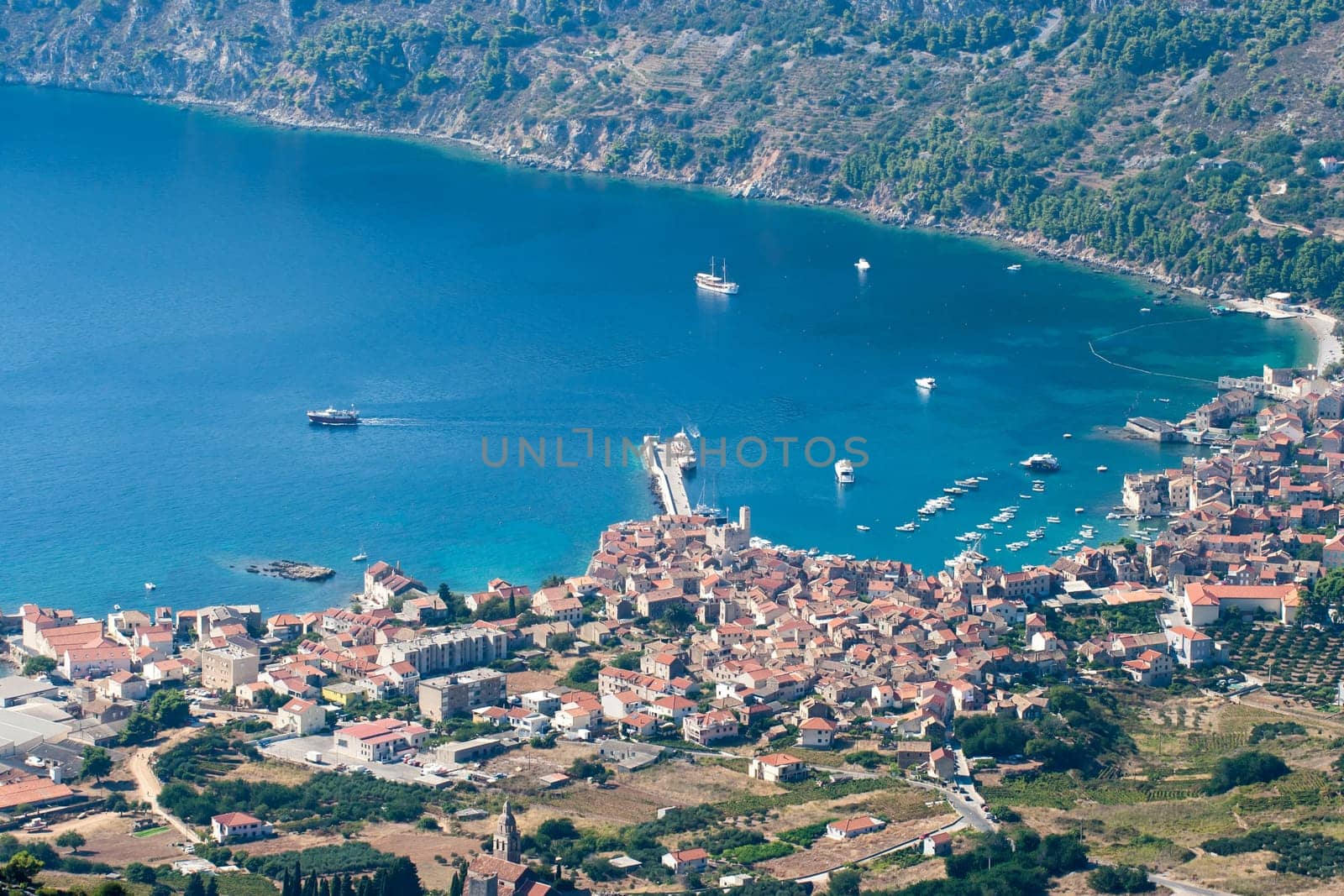 aerial view to the komiza town in Croatia