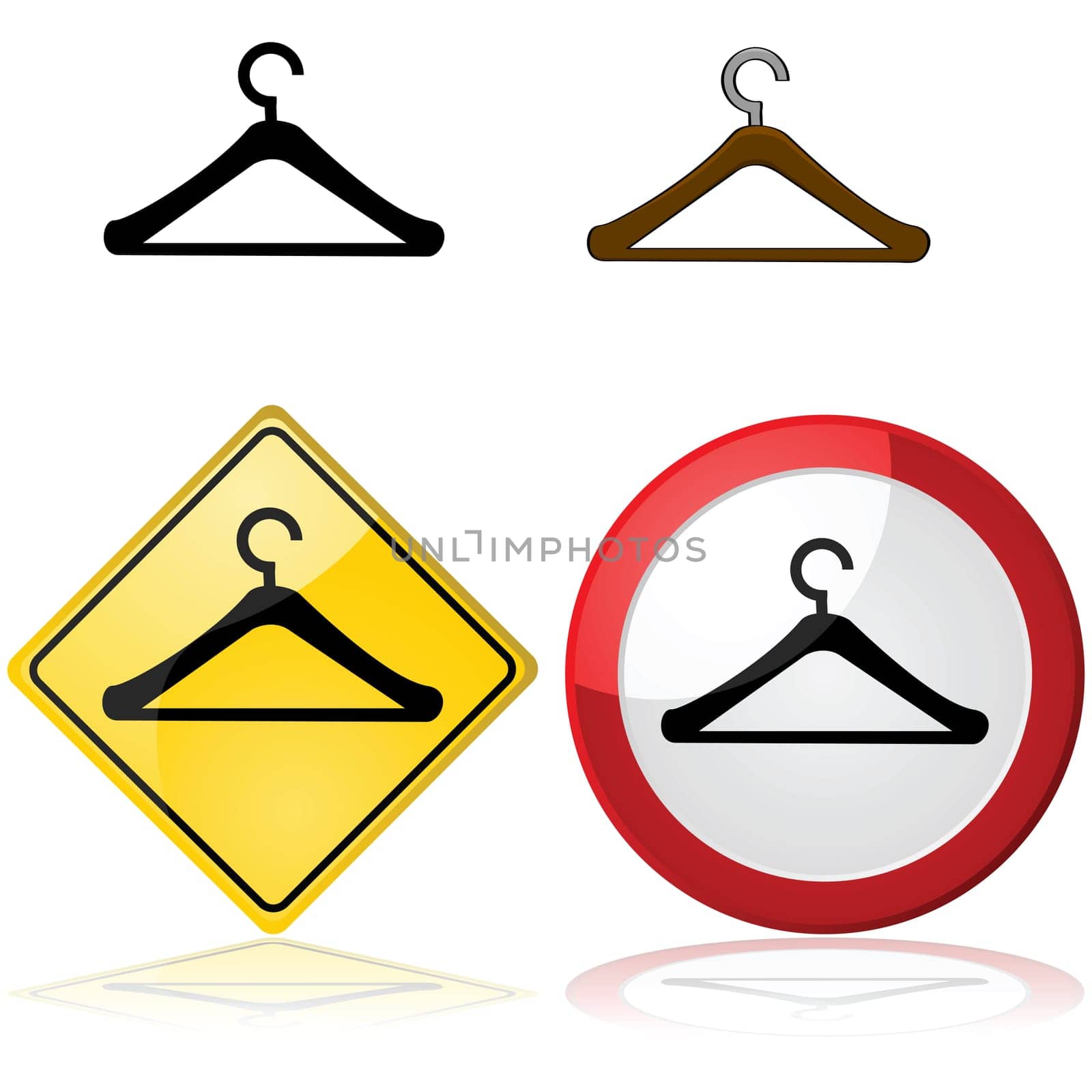 Icon illustration of a hanger by itself or inside a traffic sign