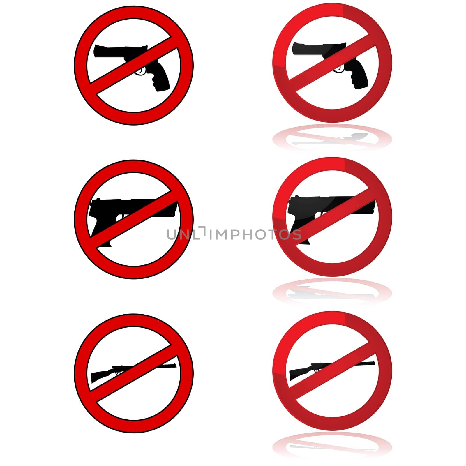Icons showing different gun shapes and the forbidden sign