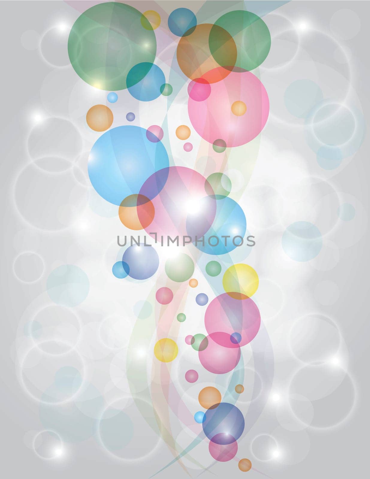 Colorful Bubbles Bokeh Abstract Background with Swirls and Sparkles Illustration