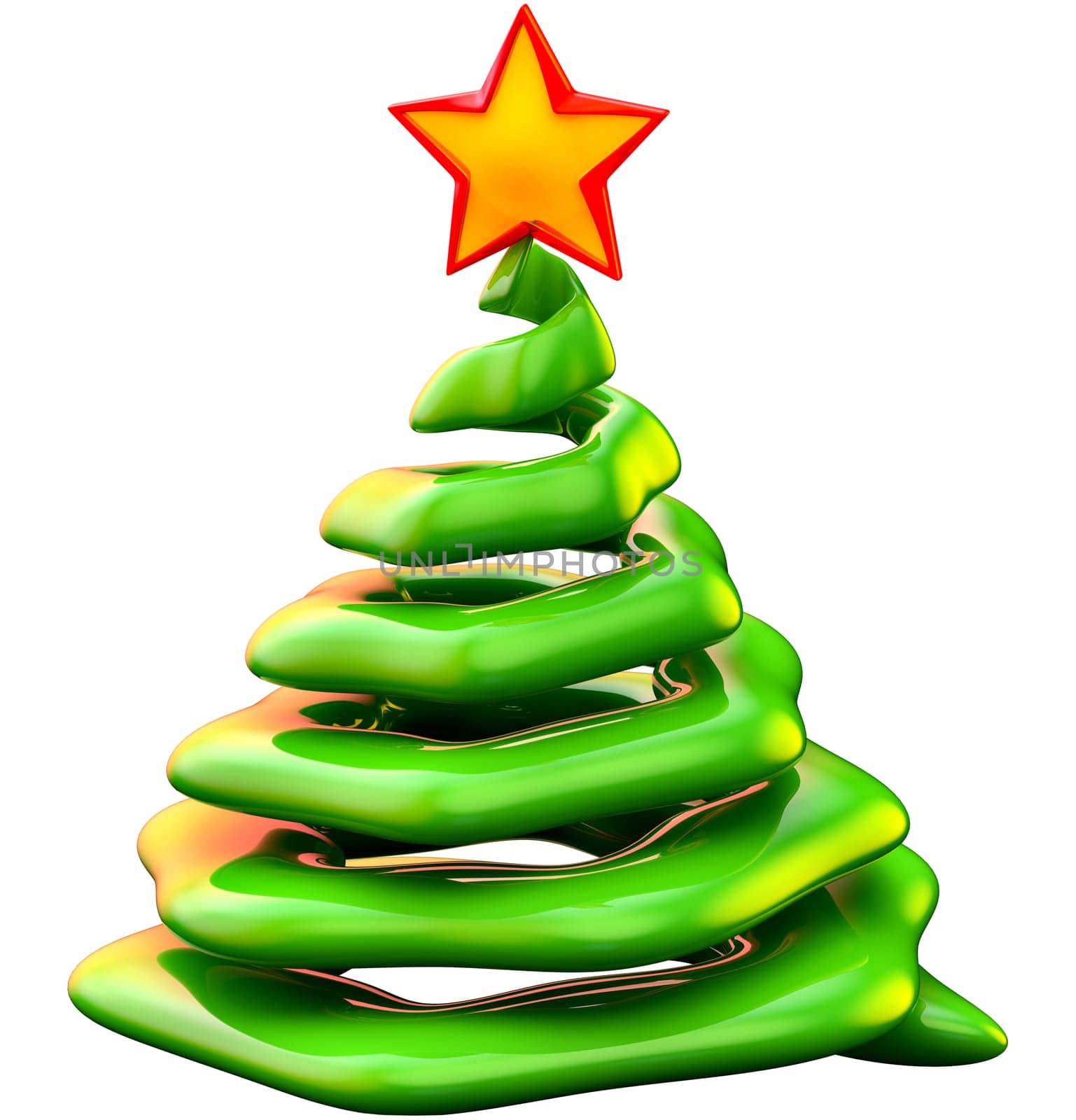 christmas tree with red star, made from glass as decorative holiday greeting card