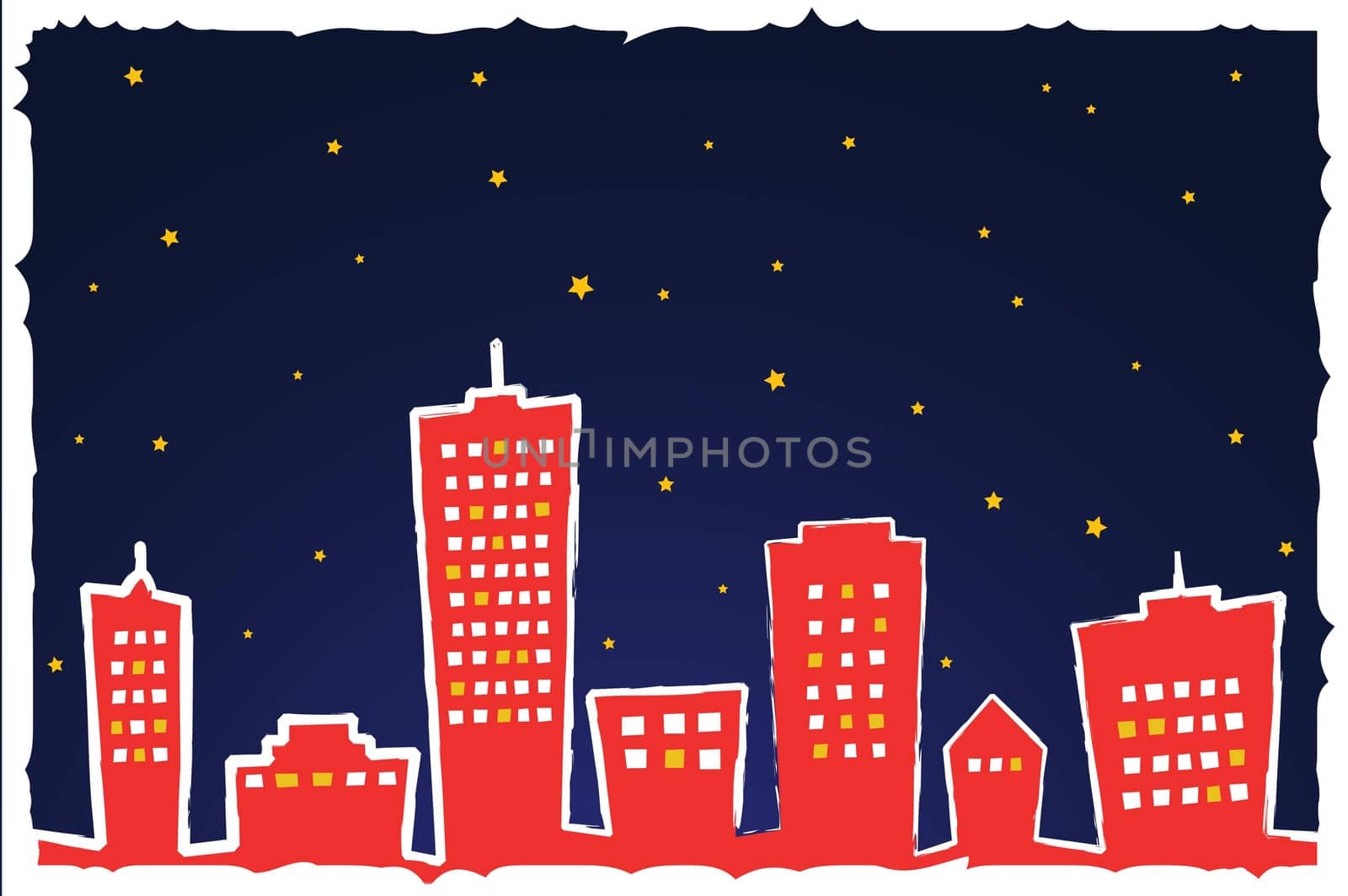 Vector illustration of stylized city at night