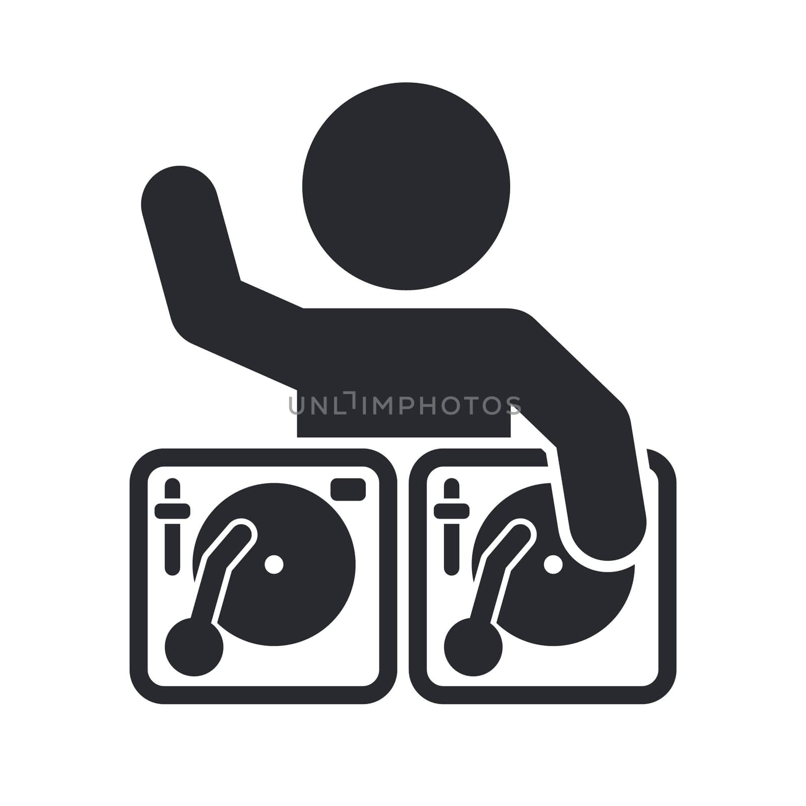 Vector illustration of single isolated icon depicting a deejay in action
