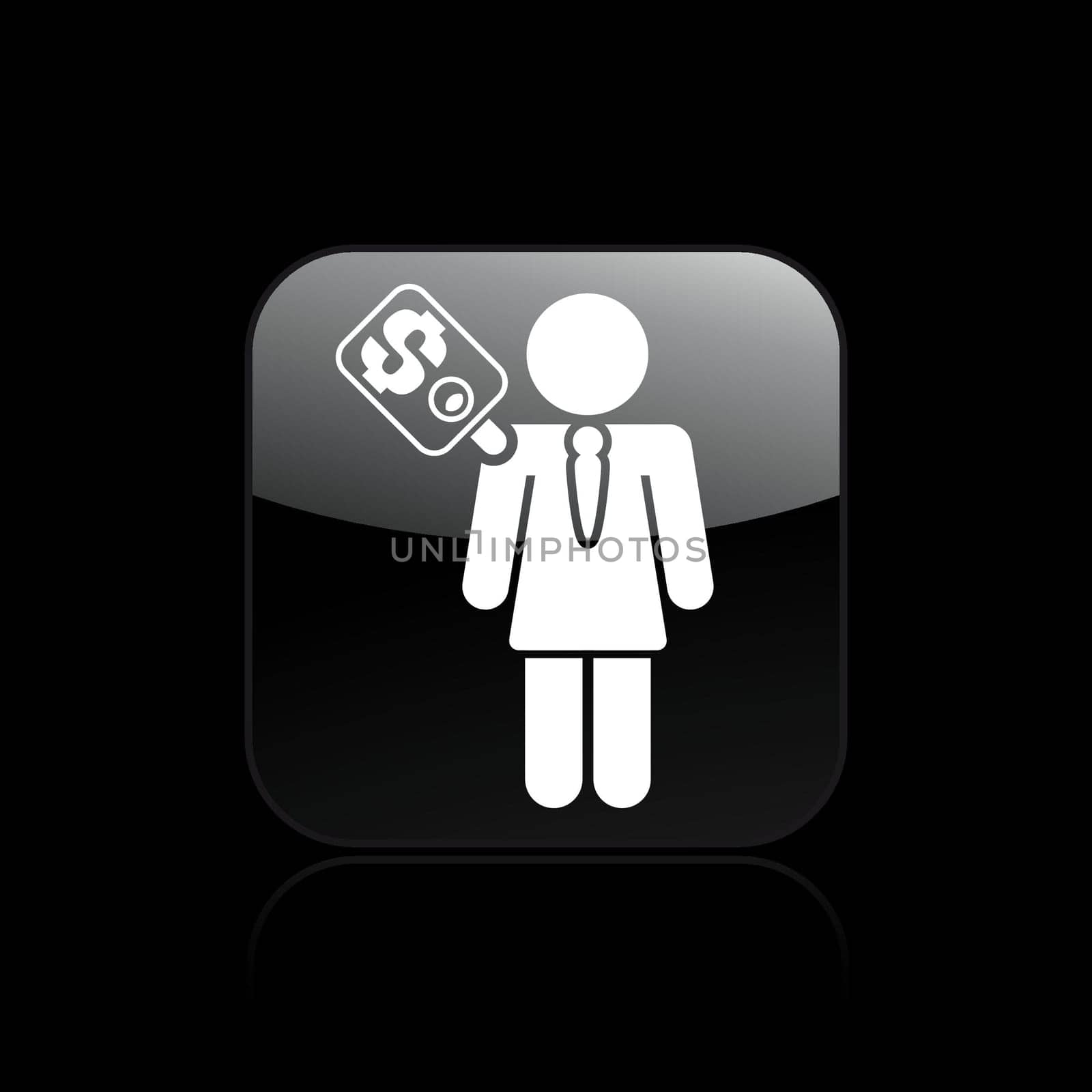 Vector illustration of single isolated icon depicting a girl with a label price