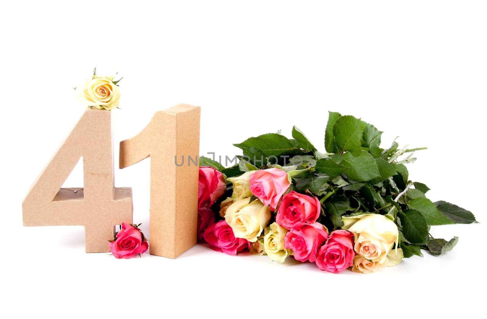 Number of age in a colorful studiosetting,surrounded with roses