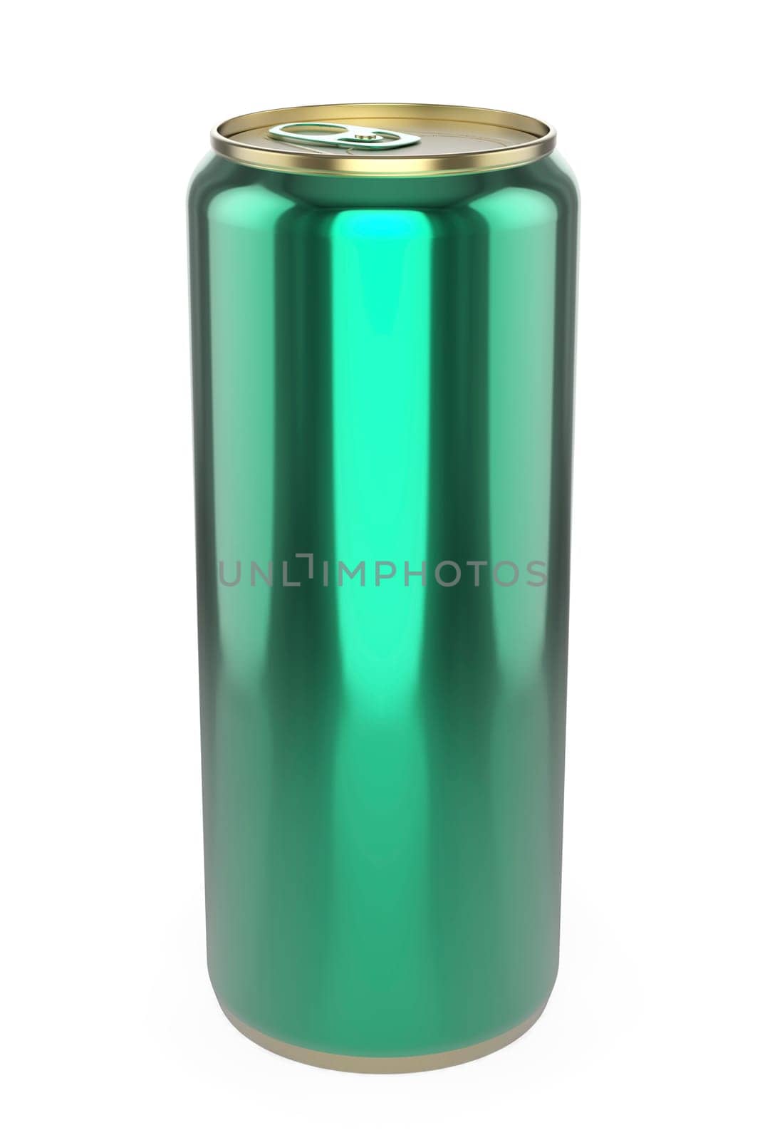 Green aluminum beer can on white background