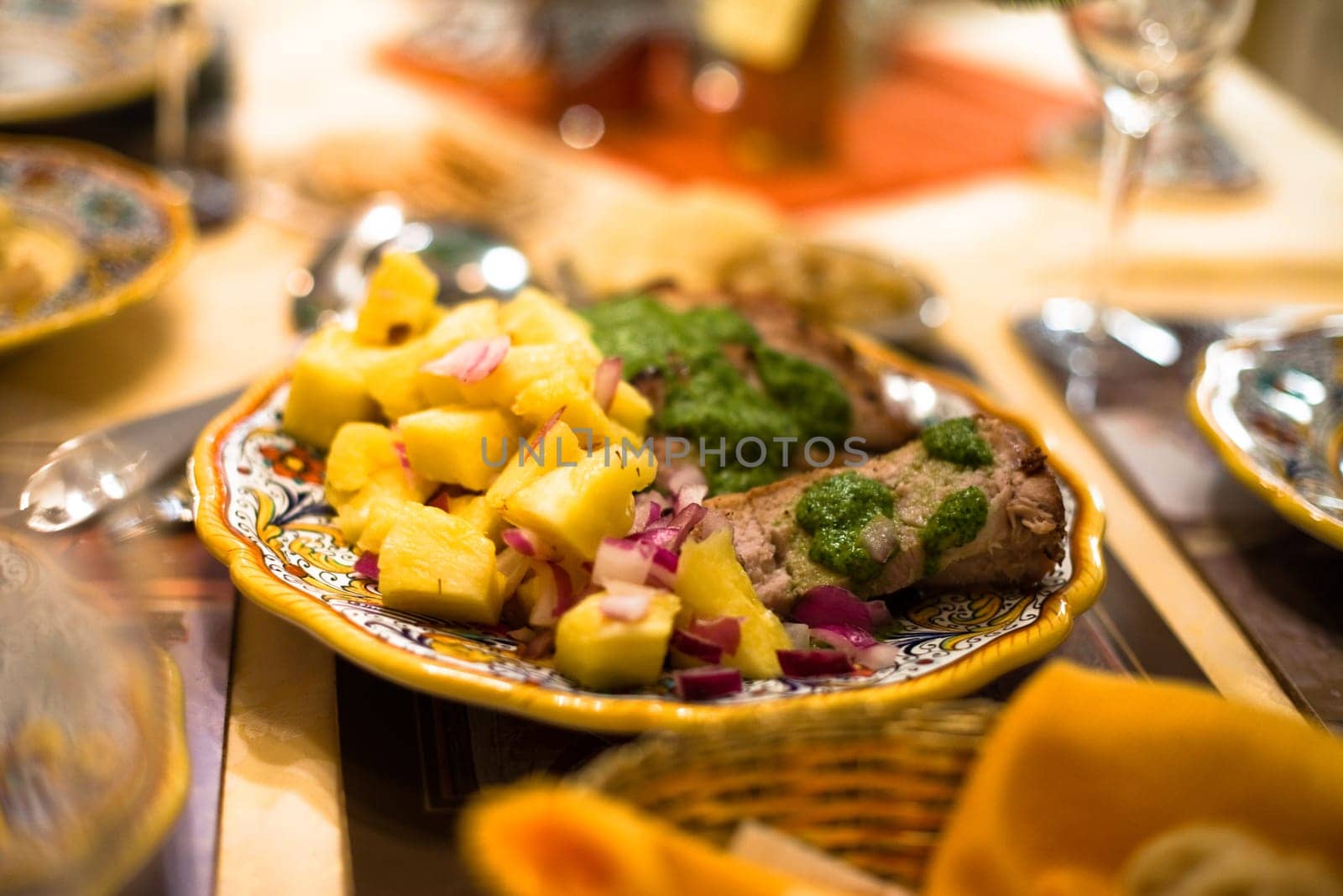 Hawaiian Style Pork Roast with Pineapple Slices, Served