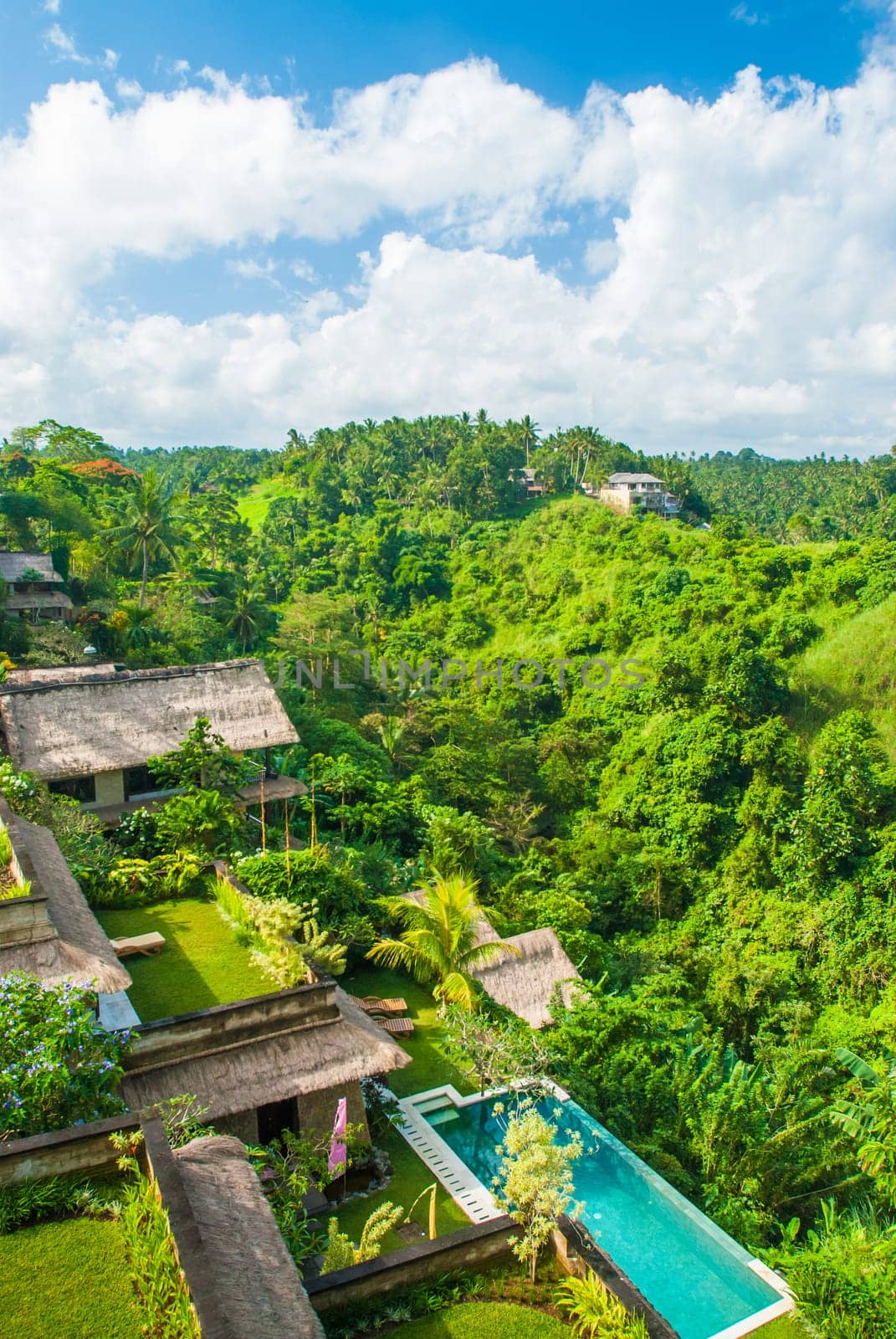 Houses looking over a ravine, Bali, Indonesia