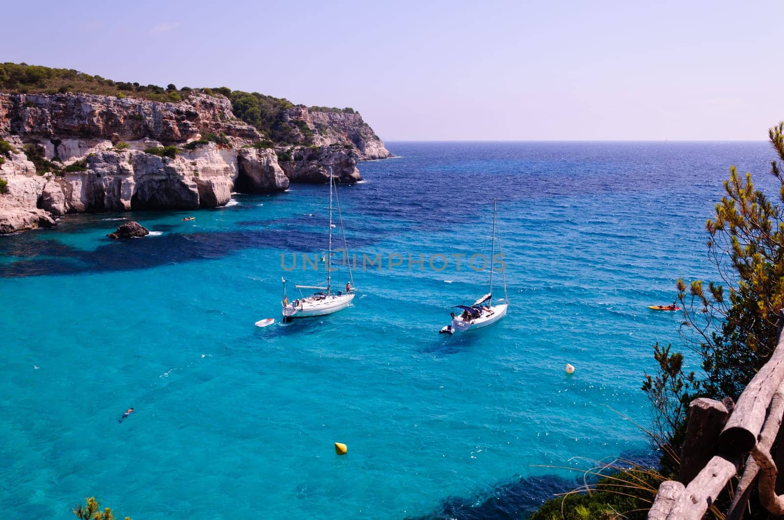 View of Cala Macarella  beach in Menorca, Balearic Islands, Spain