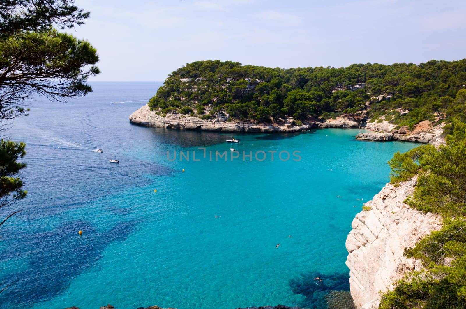 View of Cala Mitjana  beach in Menorca, Balearic Islands, Spain