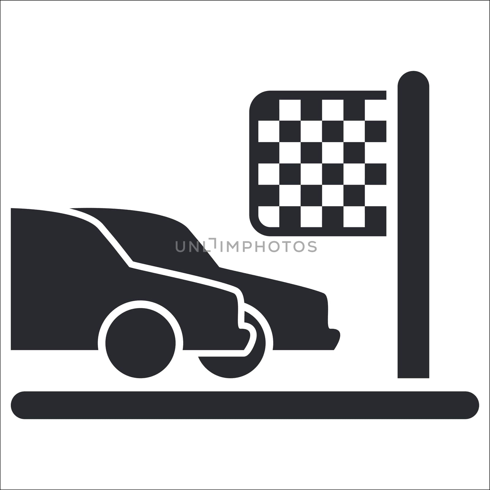 Vector illustration of single isolated race car arrival icon