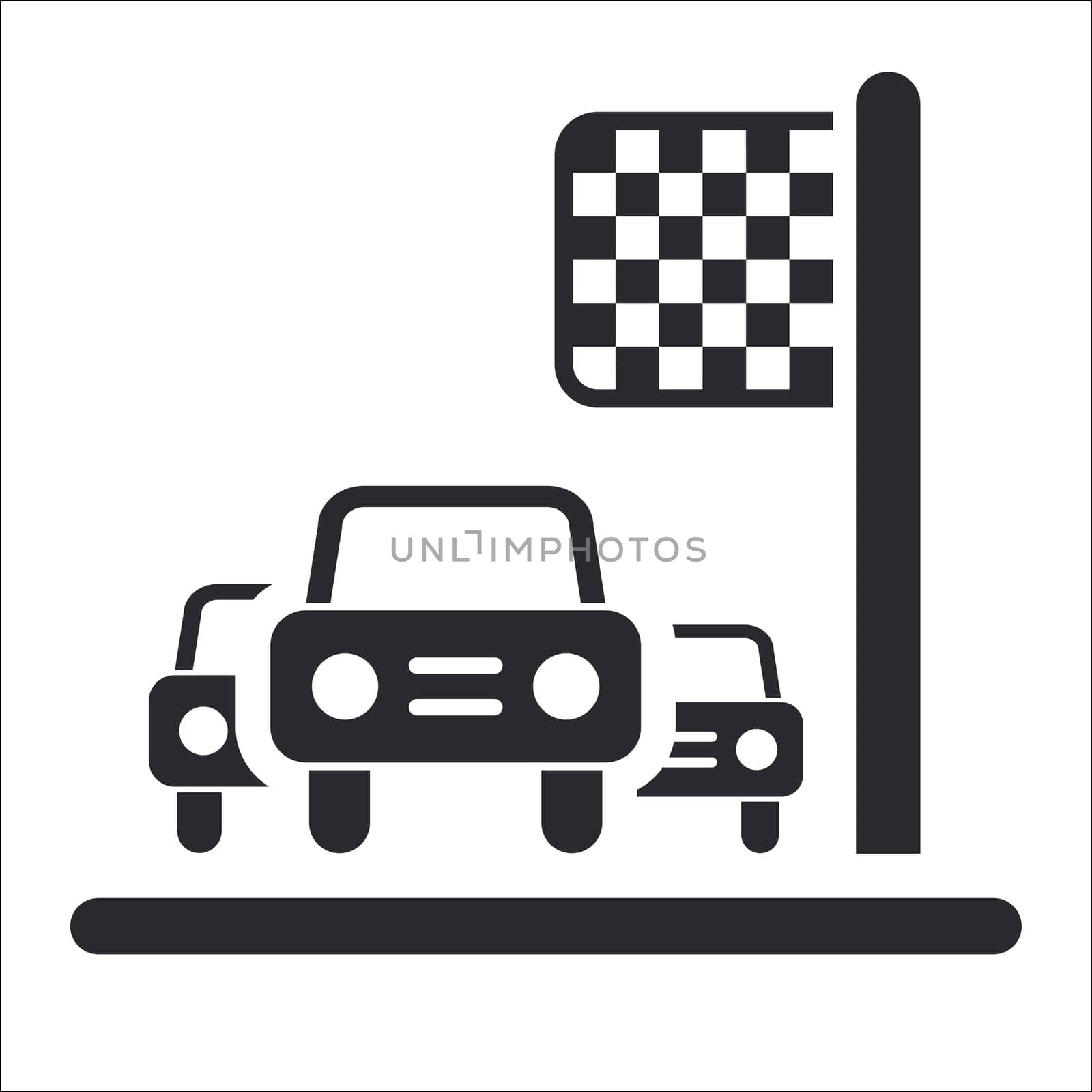 Vector illustration of single isolated race car arrival icon