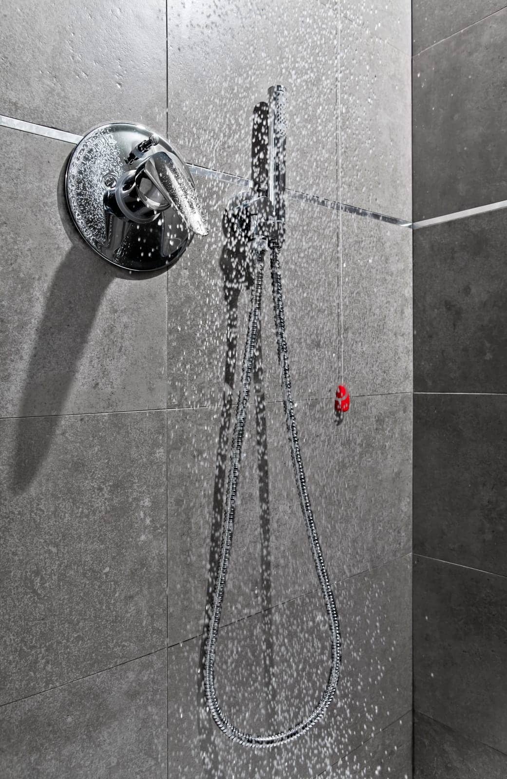 Shower handle with water falling