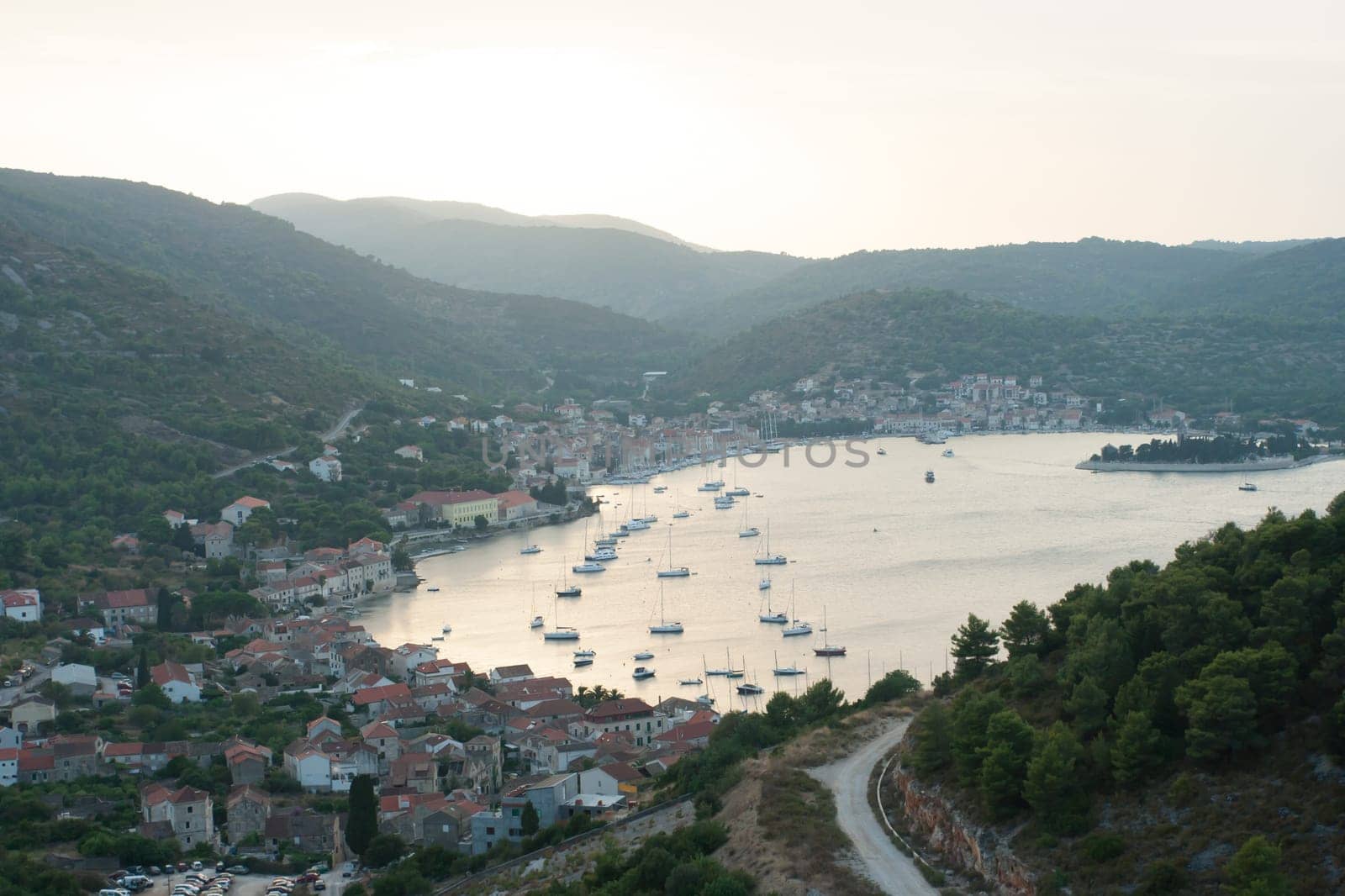 aerial view to the Vis town in Croatia