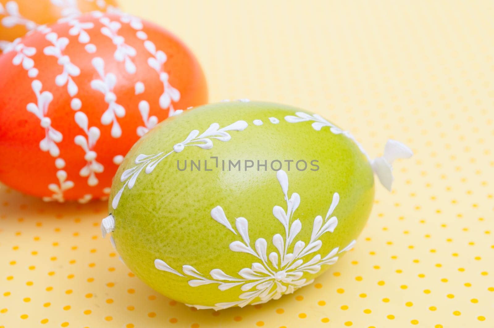 Traditional Homemade Color Painted Easter Eggs - Shallow Depth of Field