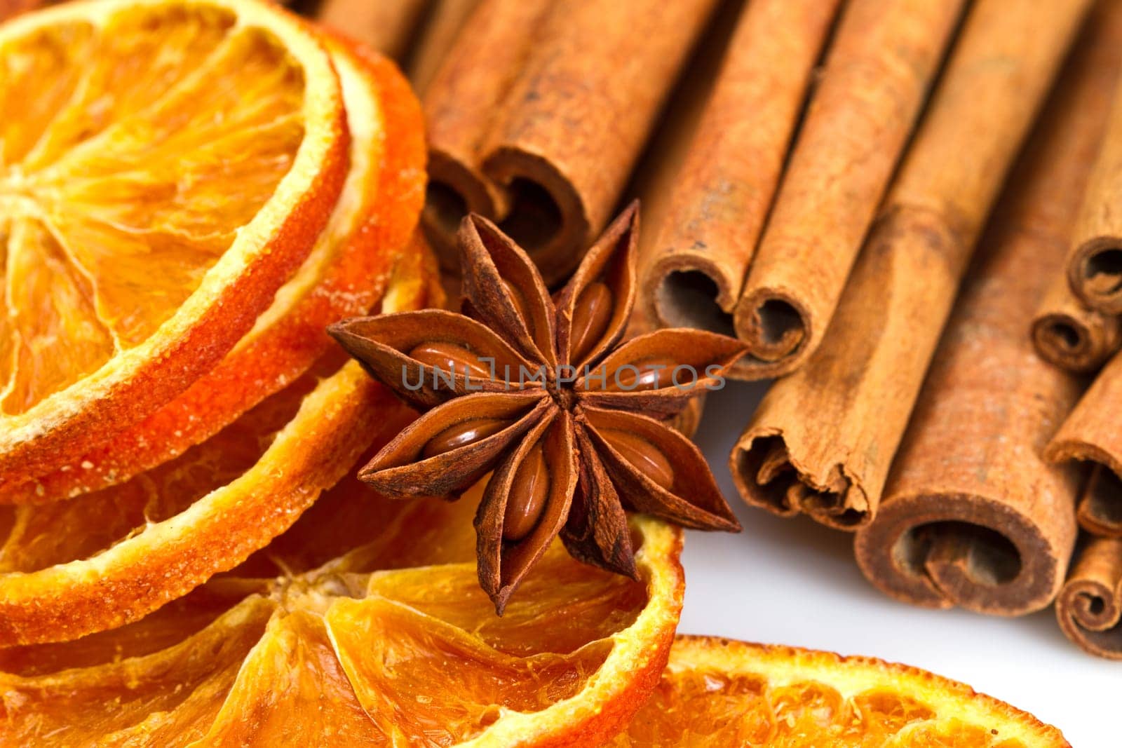 Cinnamon sticks, star anise and dried orange cuts