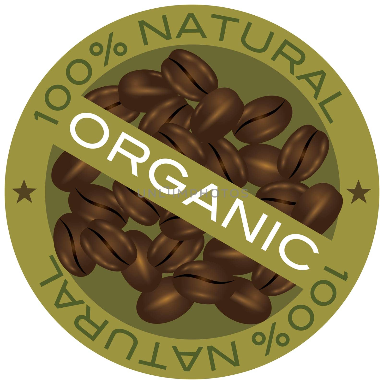 Coffee Beans 100% Natural Organic Label Illustration Isolated on White Background