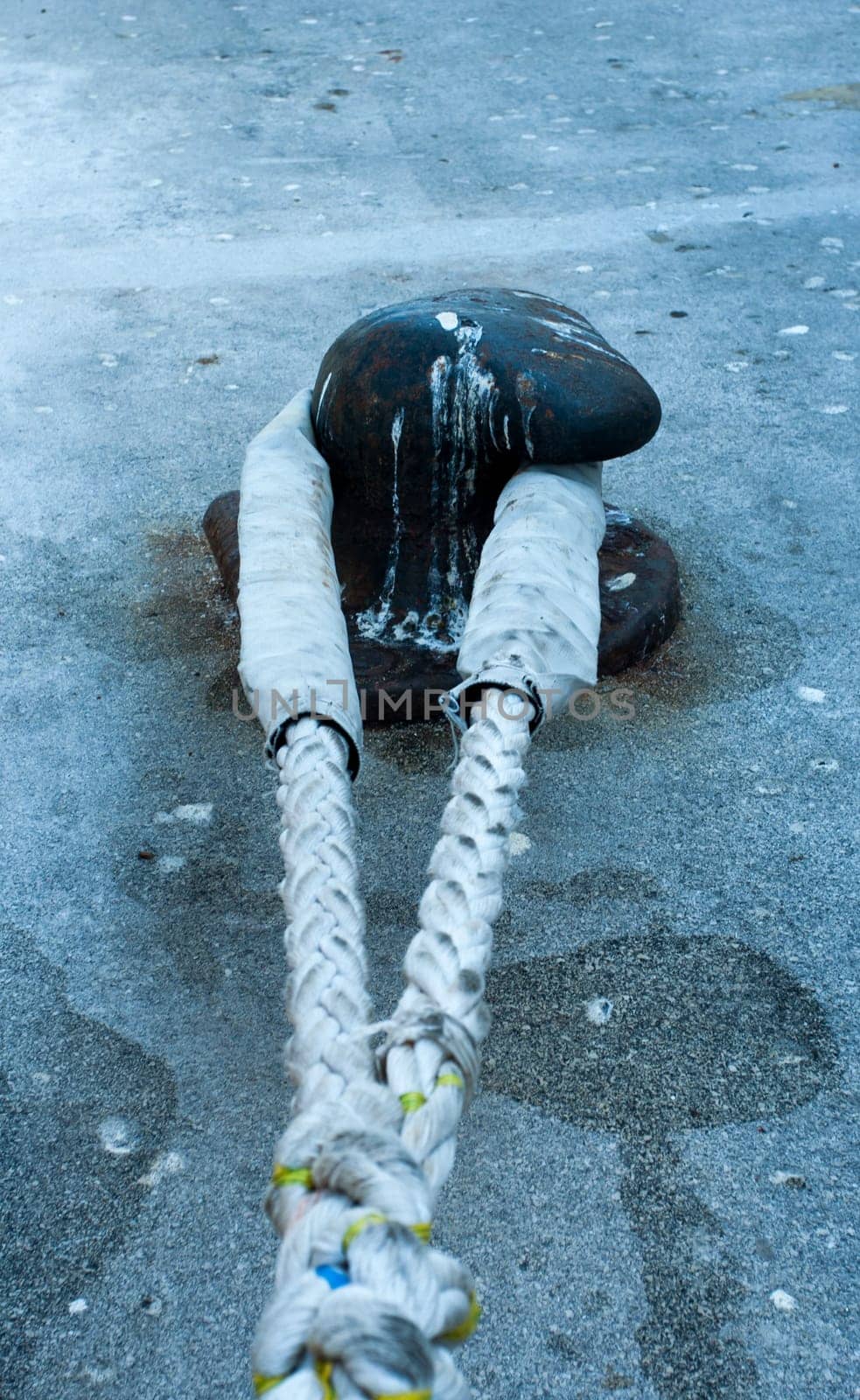 steel bollard with strong ship rope