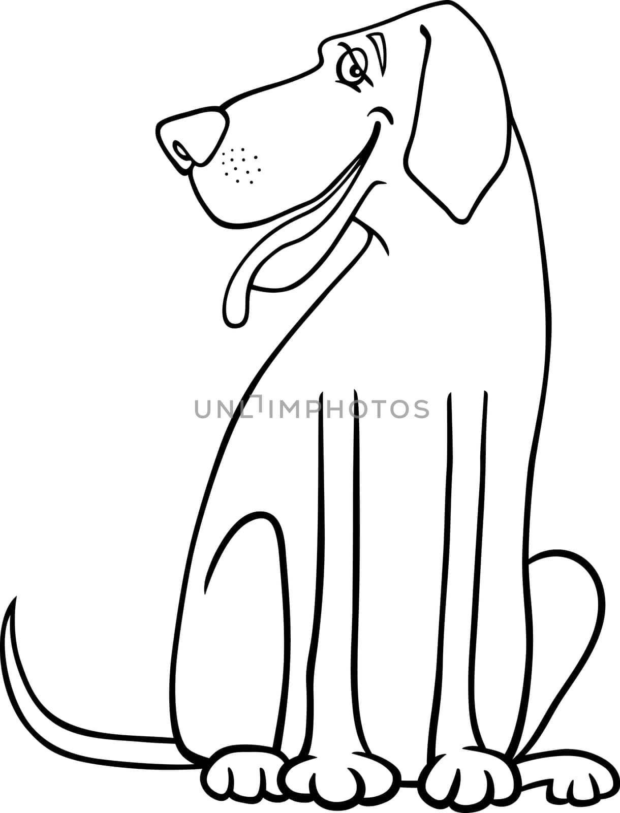 Black and White Cartoon Illustration of Funny Great Dane Dog for Coloring Book or Coloring Page