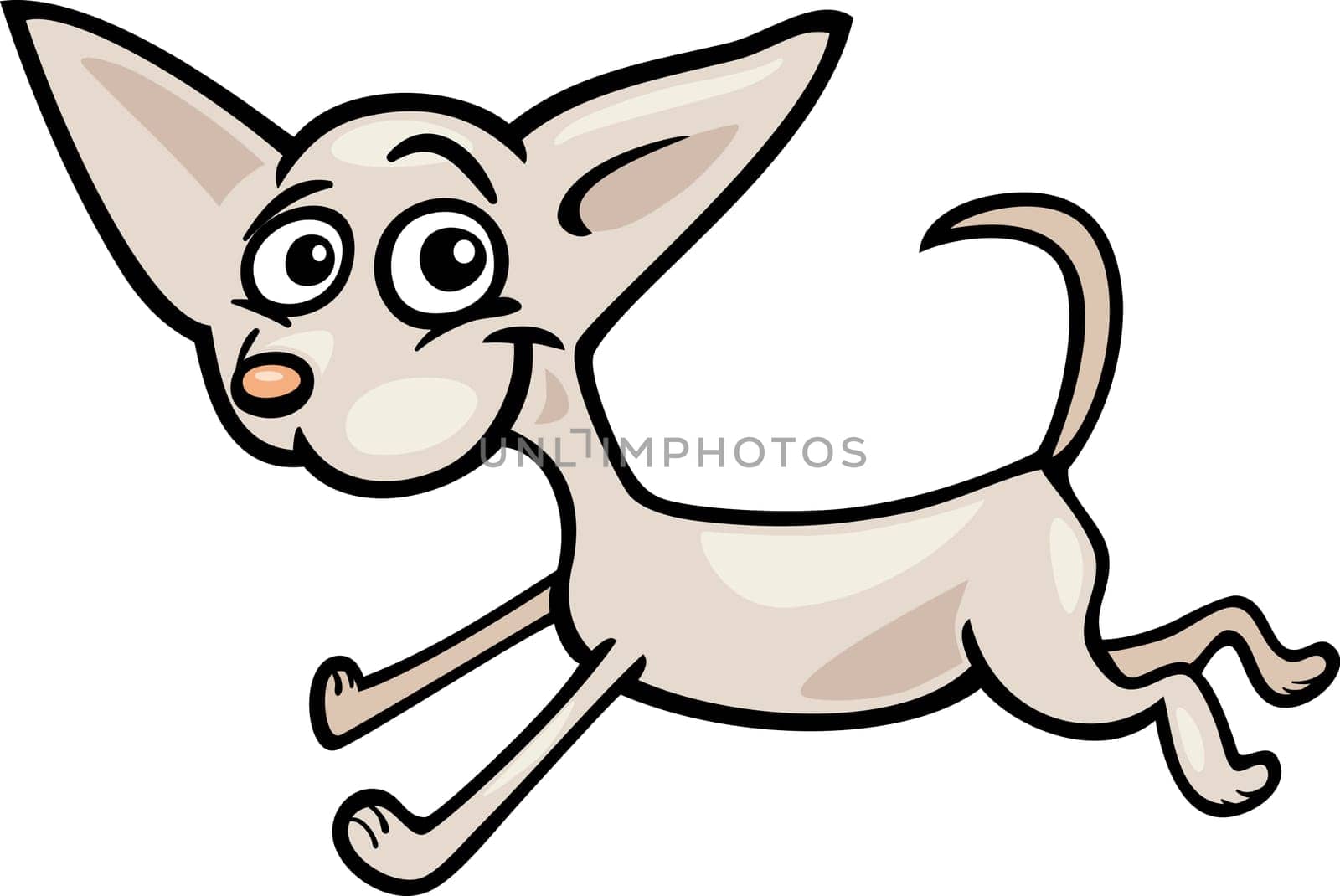 Cartoon Illustration of Funny Purebred Running White Chihuahua Dog