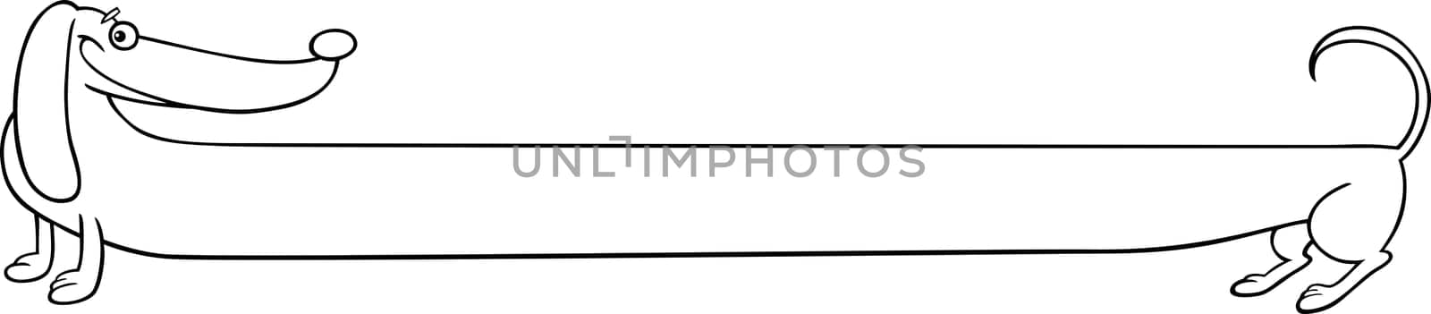 Black and White Cartoon Illustration of very Long Purebred Dachshund Dog for Coloring Book