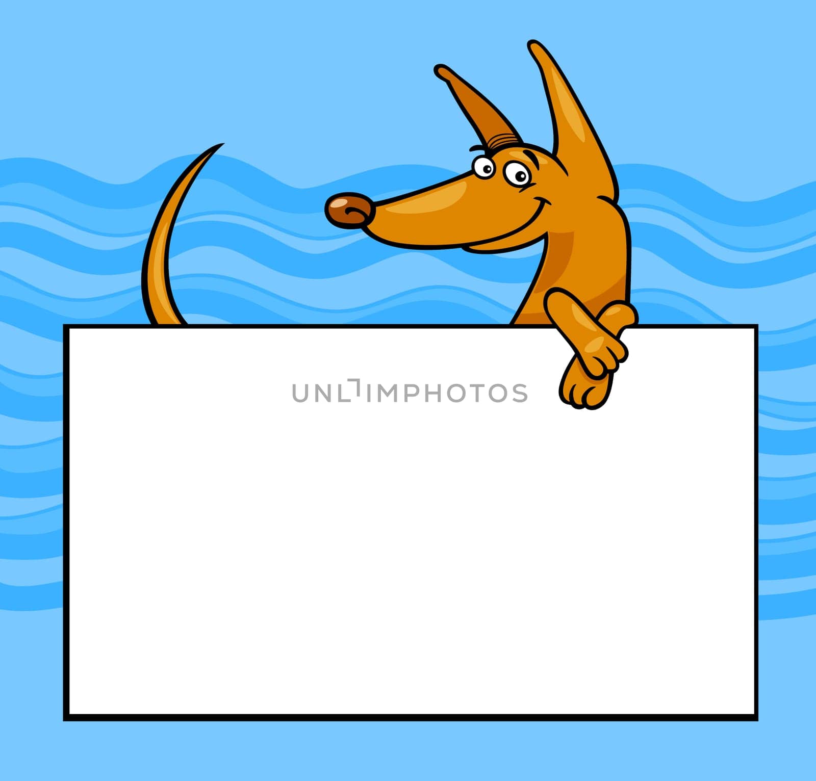 Cartoon Illustration of Funny Dog with White Card or Board Greeting or Business Card Design