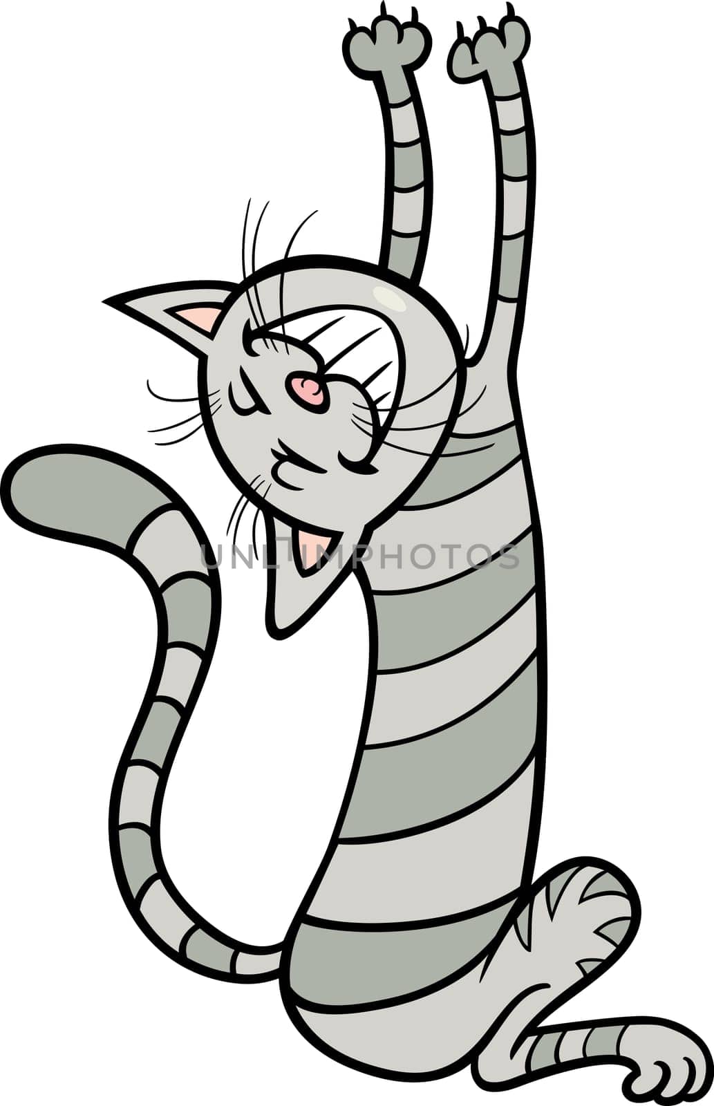 Cartoon Illustration of Funny Stretching Tabby Cat