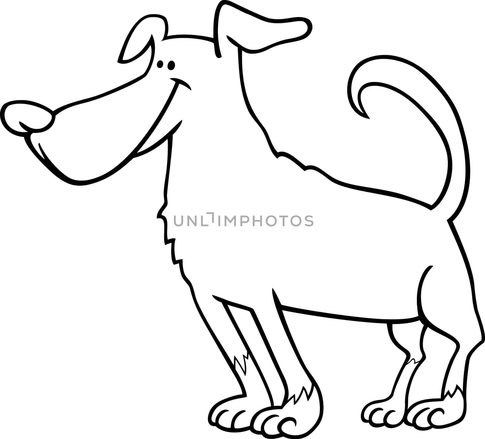 Black and White Cartoon Illustration of Funny Standing Dog for Coloring Book or Coloring Page