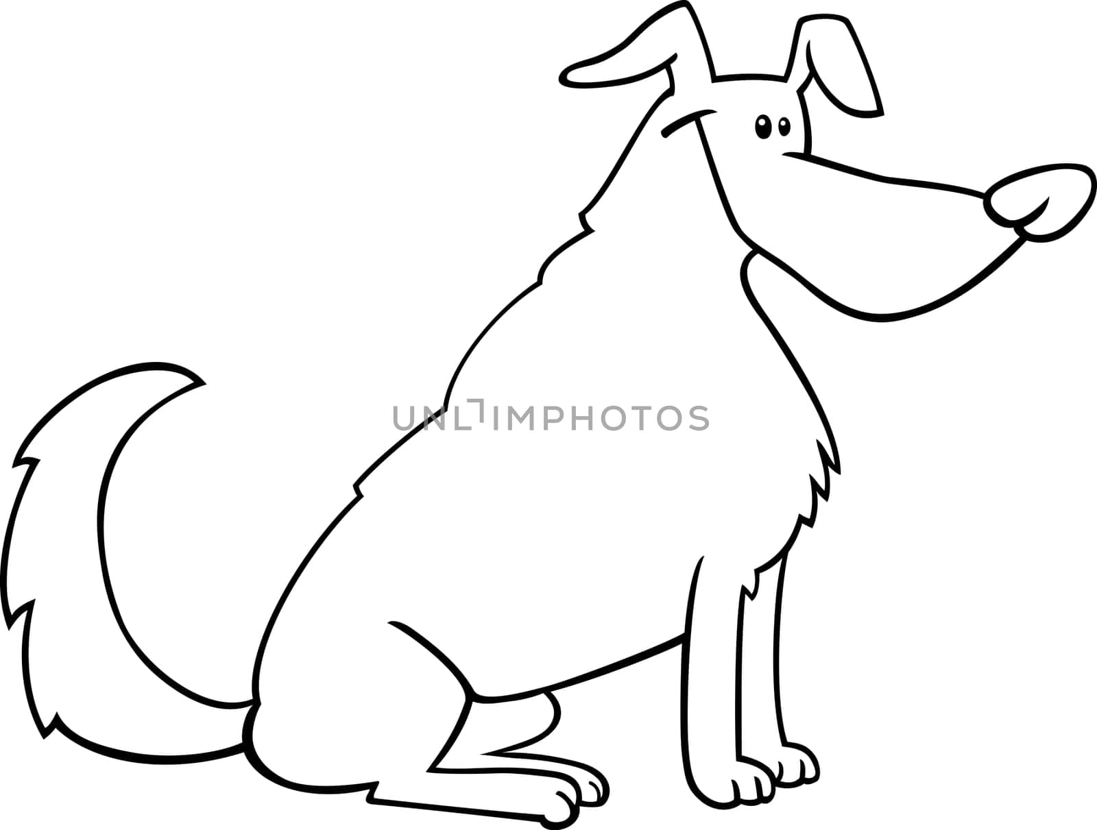 Black and White Cartoon Illustration of Funny Sitting Dog for Coloring Book