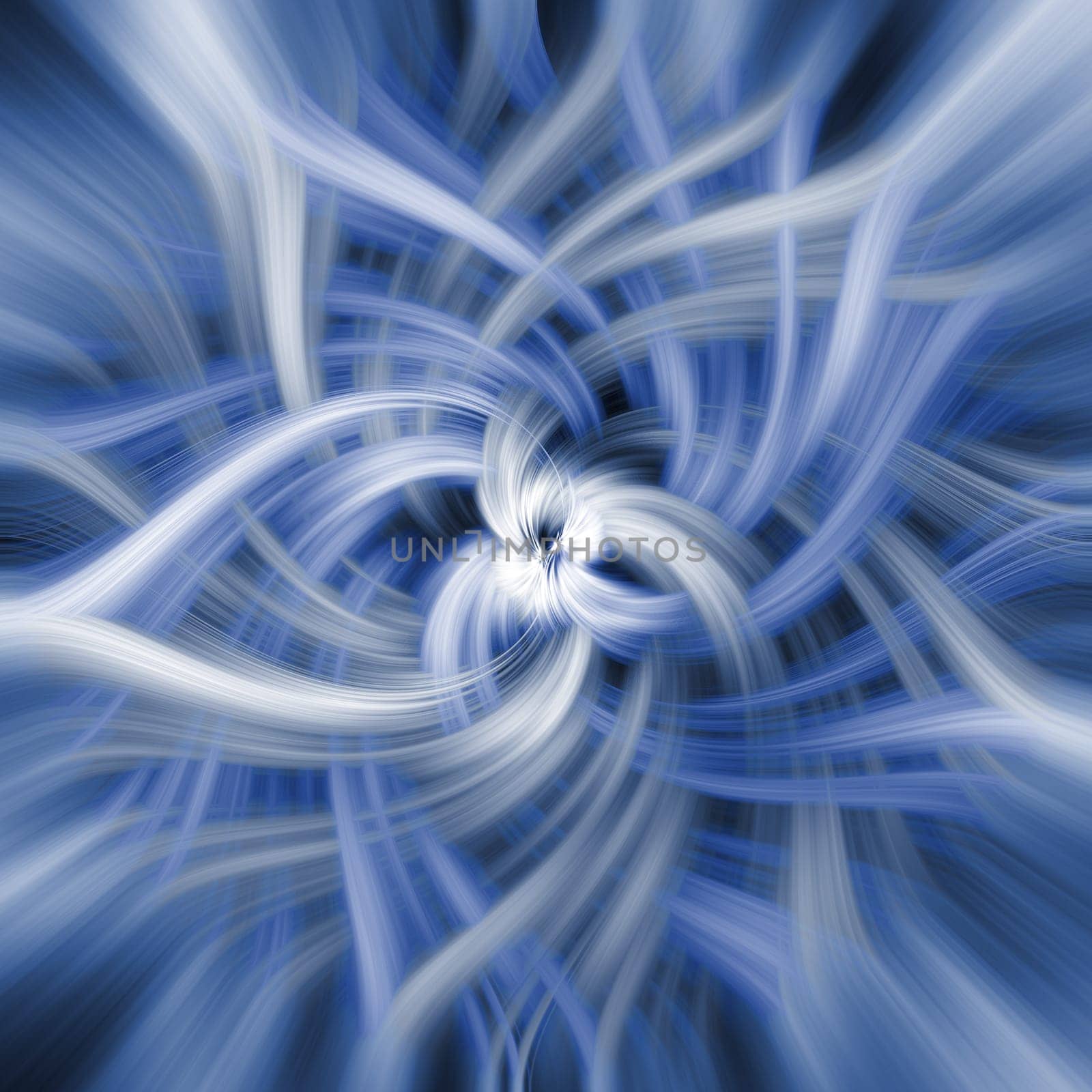 Blue abstract spiral of colours and shapes converging to the center. A symbol of caos or immense movement
