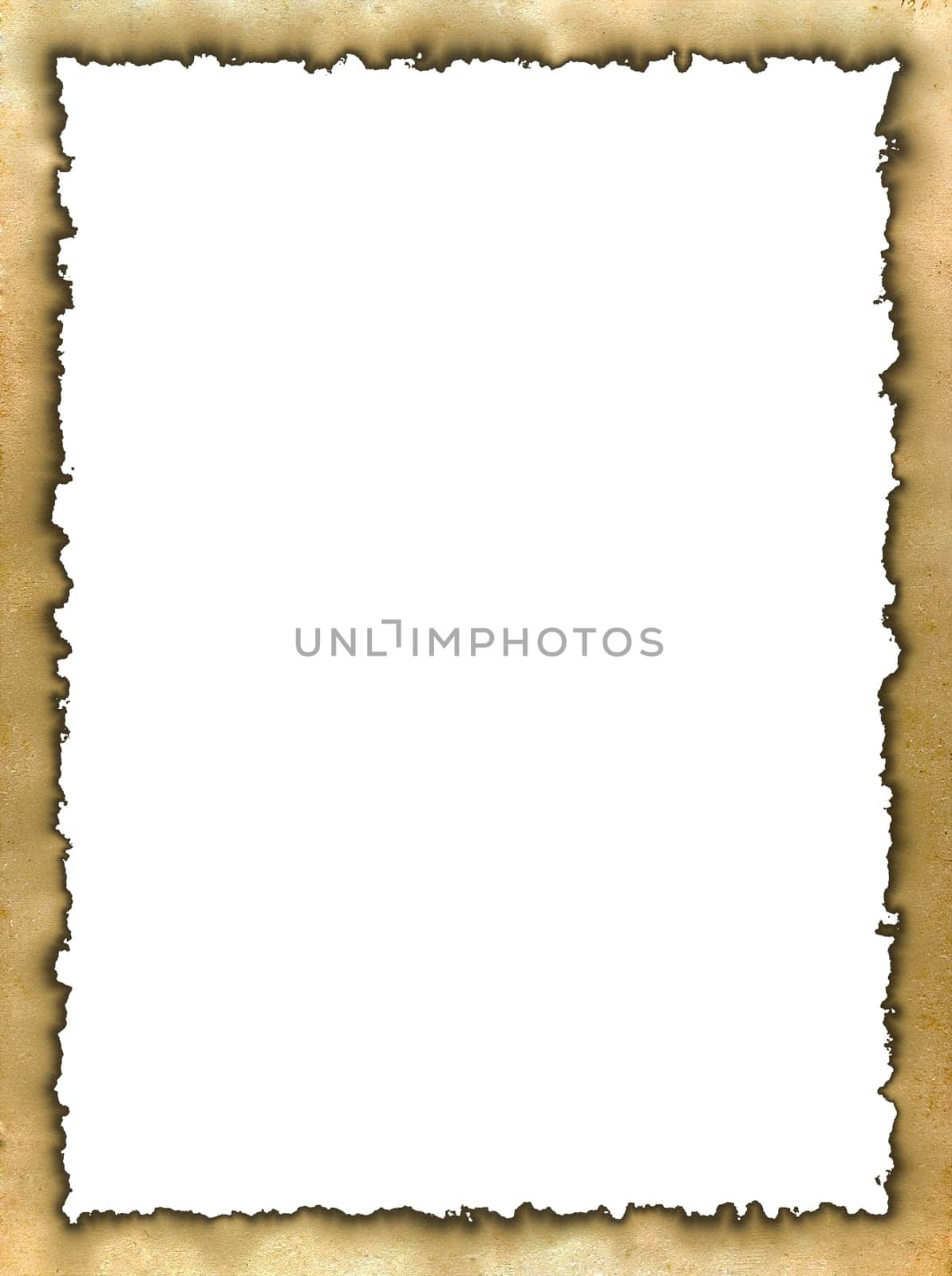 Frame made of an old yellow burned edges parchment