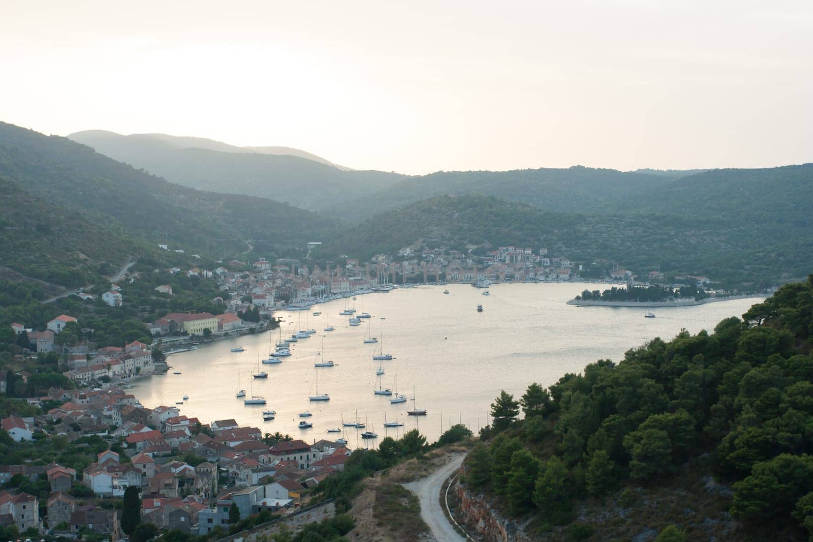 aerial view to the Vis town in Croatia