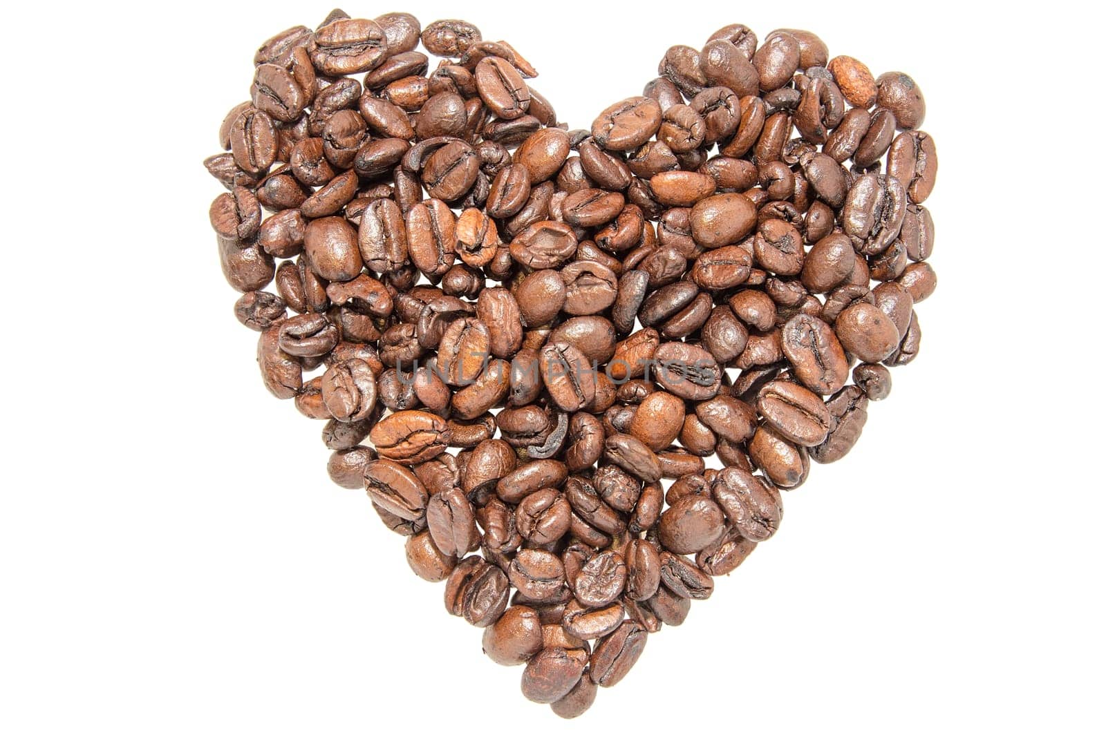 Coffee Beans Forming Heart Shape Outline Silhouette Isolated on White Background