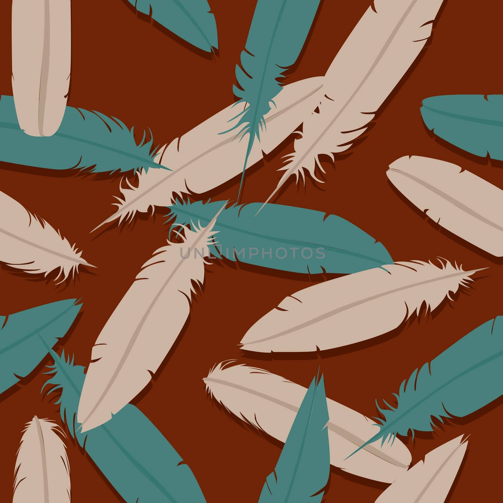 Seamless tile design with colored feathers