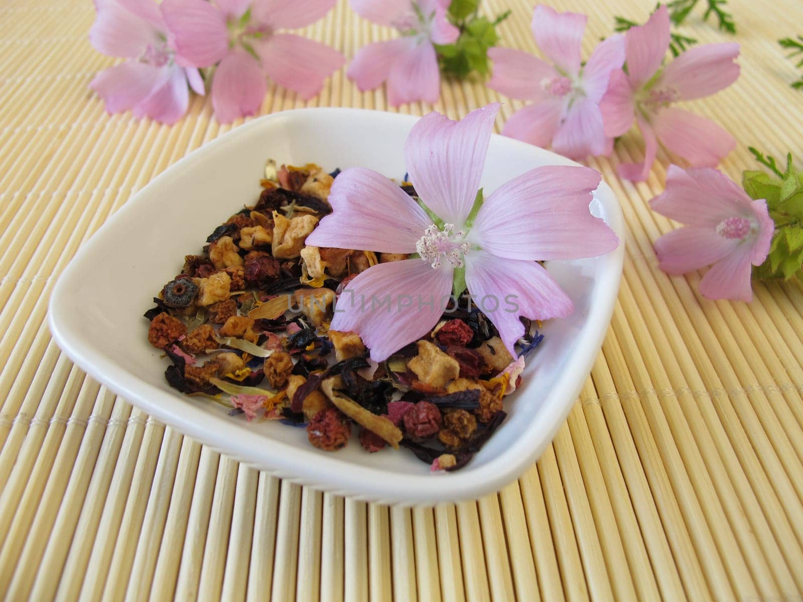 Loose fruit tea with wild mallow