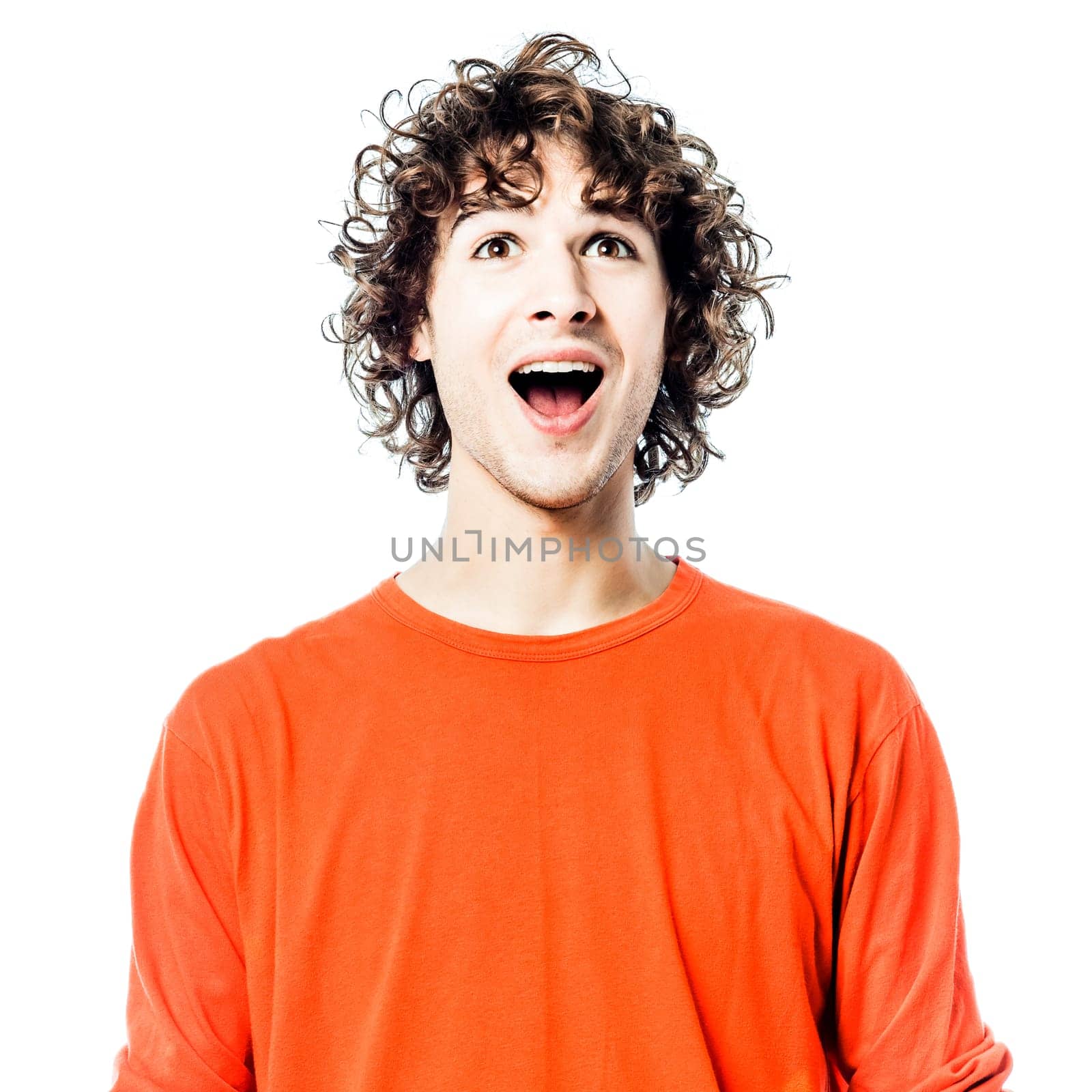 one young man caucasian happy holding credit card portrait  in studio white background