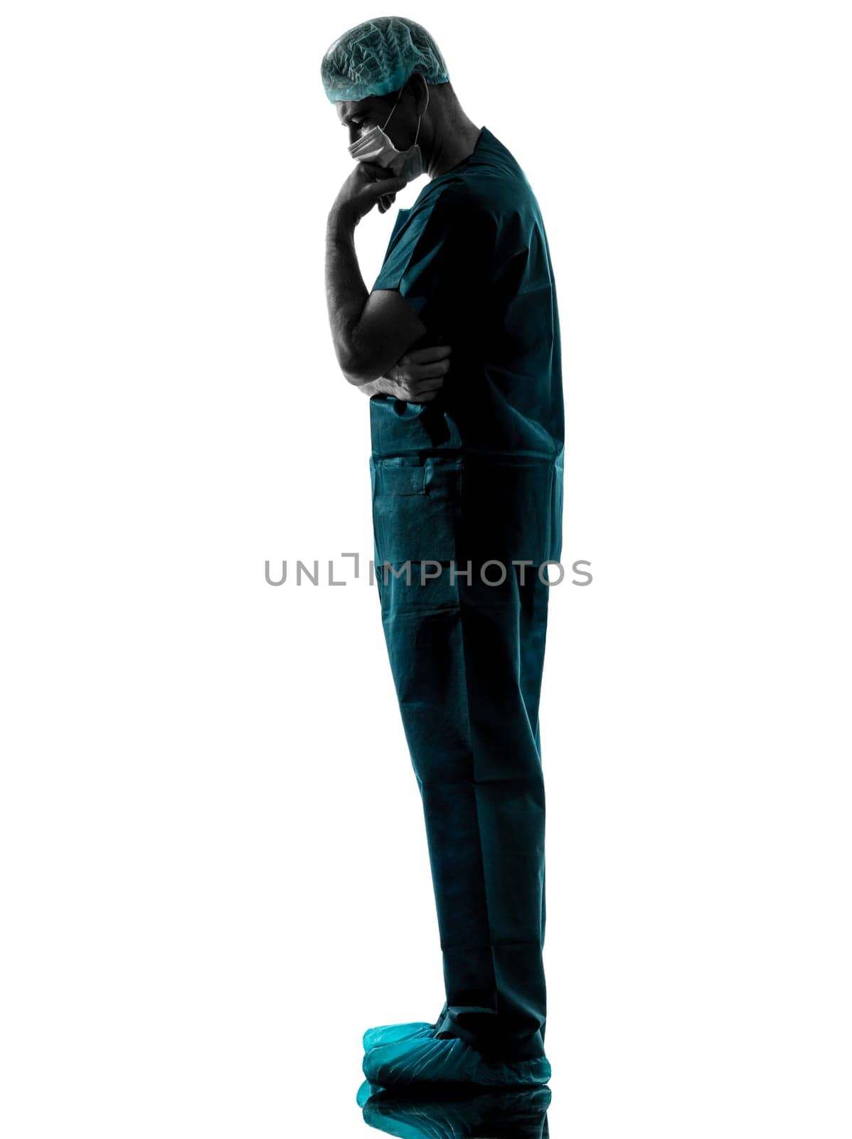 one caucasian man doctor surgeon radiologist medical worker silhouette isolated on white background
