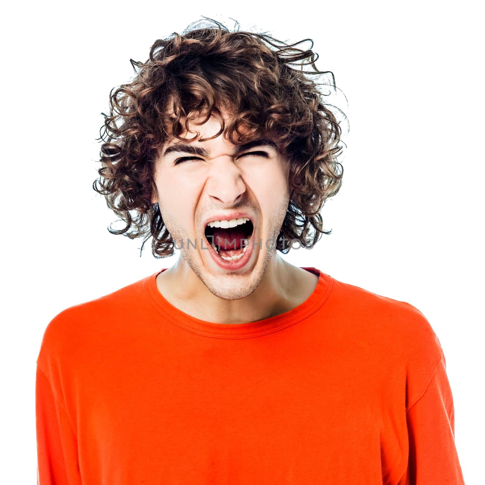 one young man caucasian happy holding credit card portrait  in studio white background