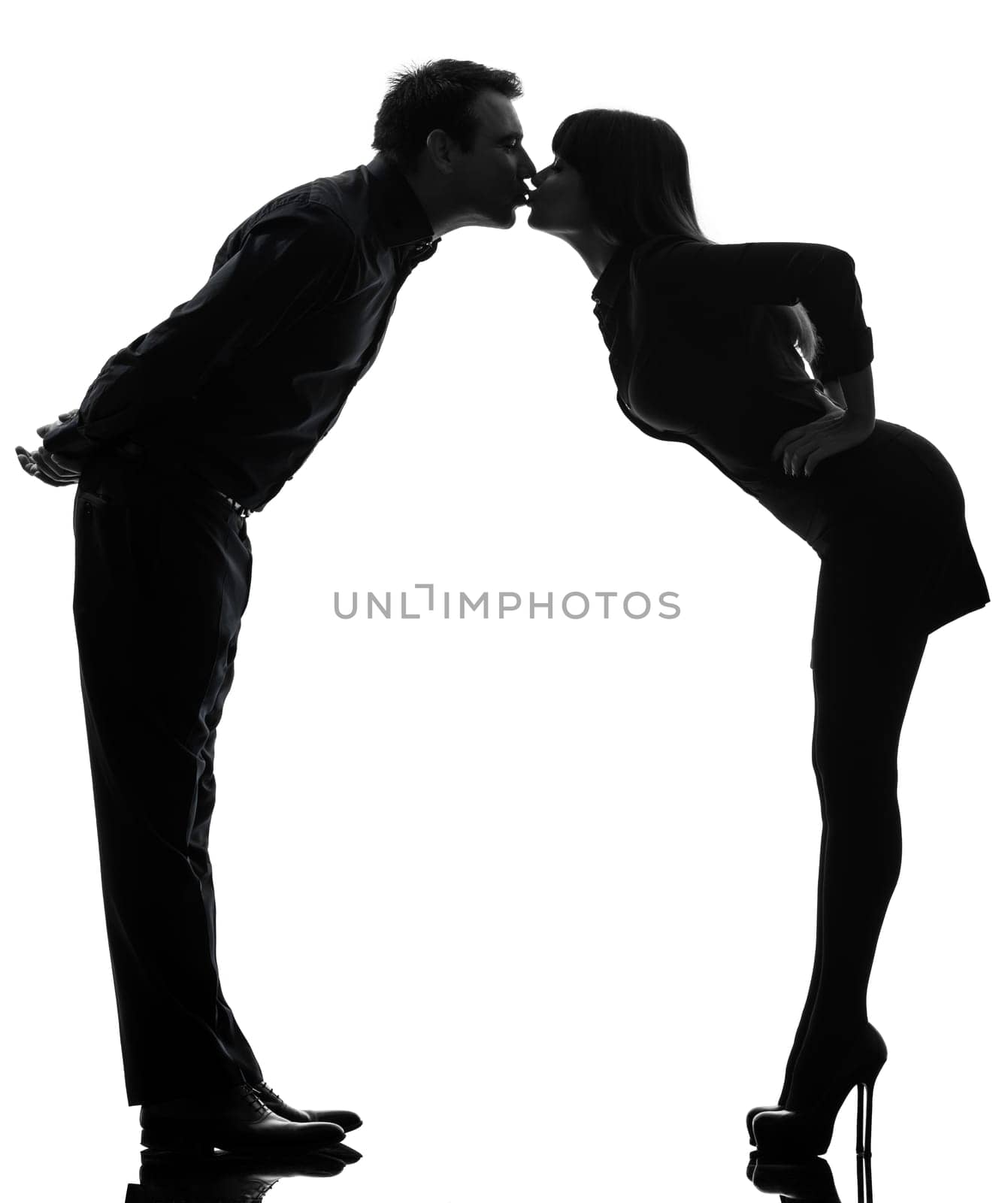 one caucasian couple woman man close up portrait  in silhouette studio isolated on white background