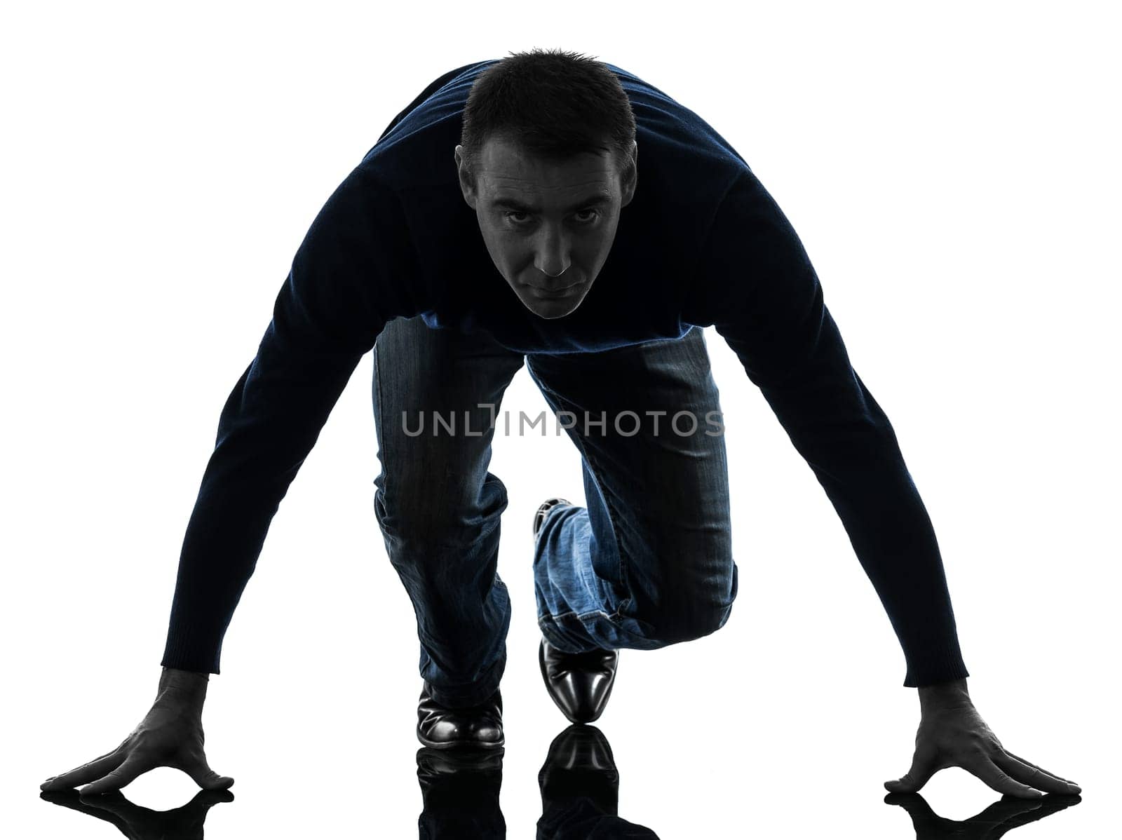 one causasian man on the phone ok sign portrait in silhouette studio isolated on white background