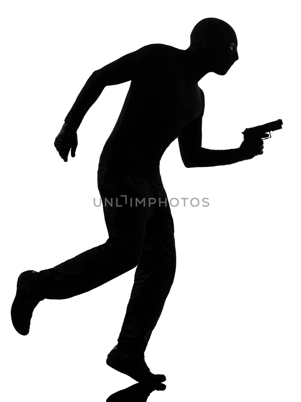 thief criminal terrorist in silhouette studio isolated on white background