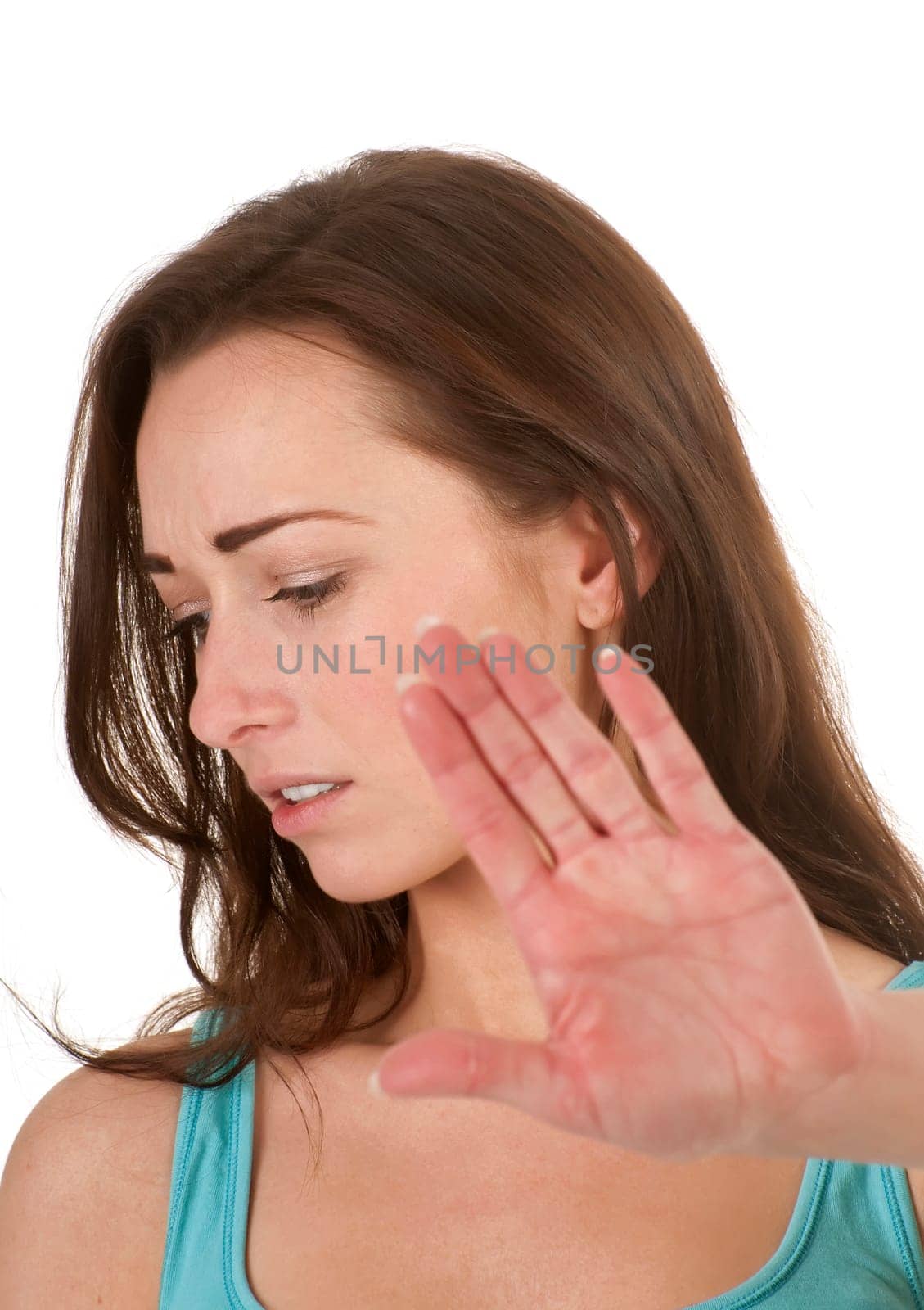 young woman showing stop